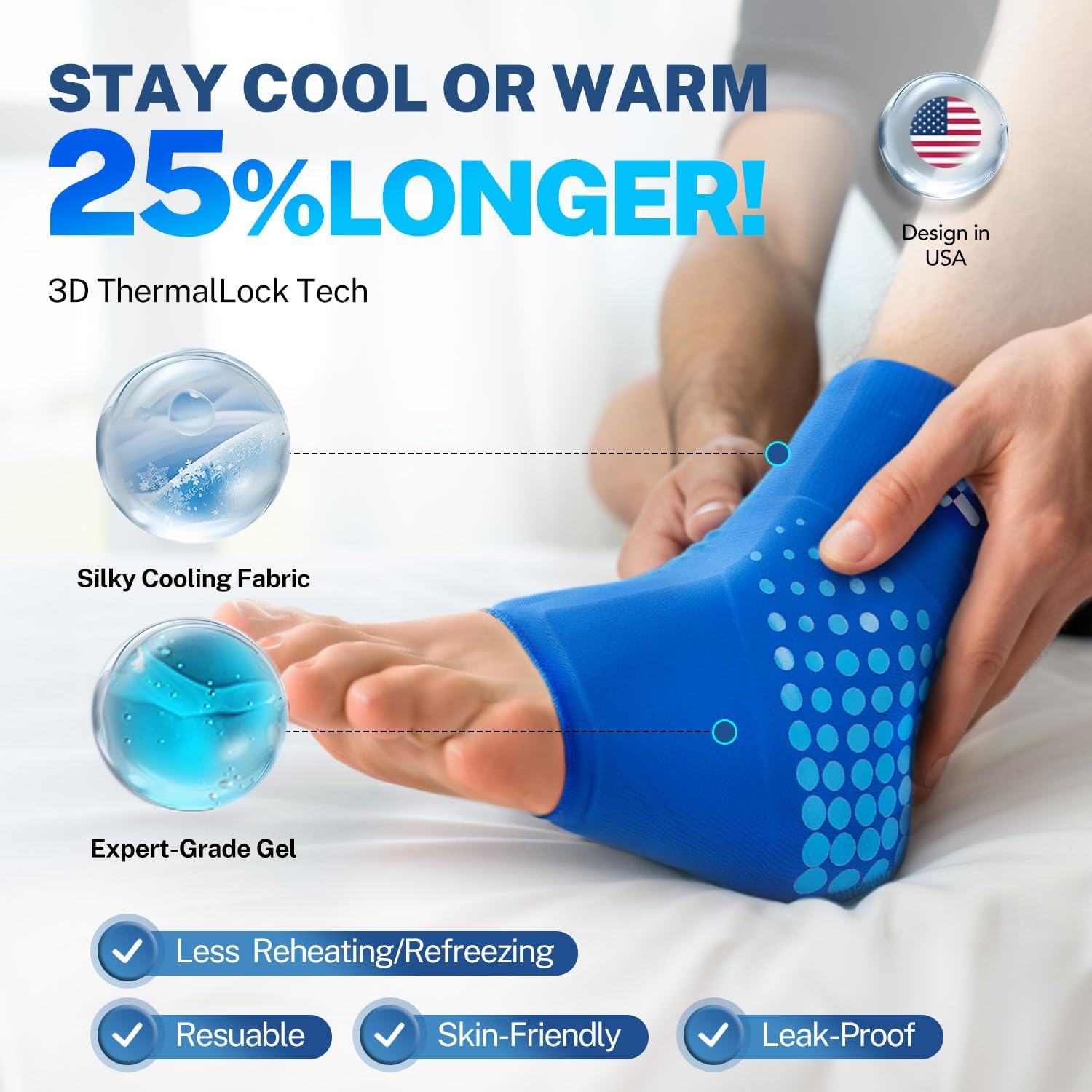Ankle Ice Pack Wrap for Swelling with Thickened Cold Compression and Cooling Fabric, Ice Packs for Injuries Reusable for Swollen Feet, Achilles Tendonitis Relief, Plantar Fasciitis Relief - Image 3