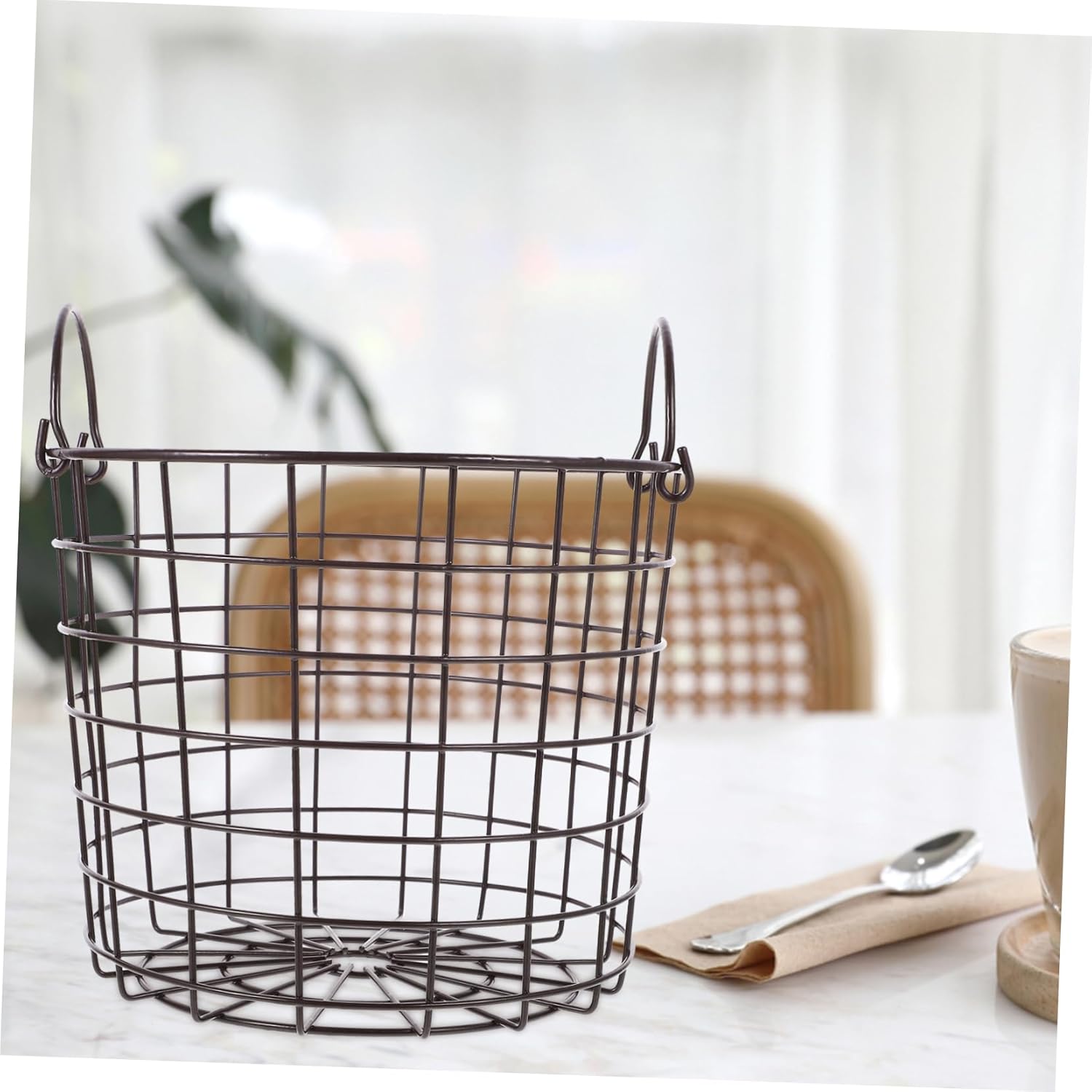 VICASKY Medium Coffee Laundry Basket with Handles Iron Wire Storage Hamper for Dirty Clothes and Sundries Multipurpose Organizer for Home Bathroom Closet and Playroom