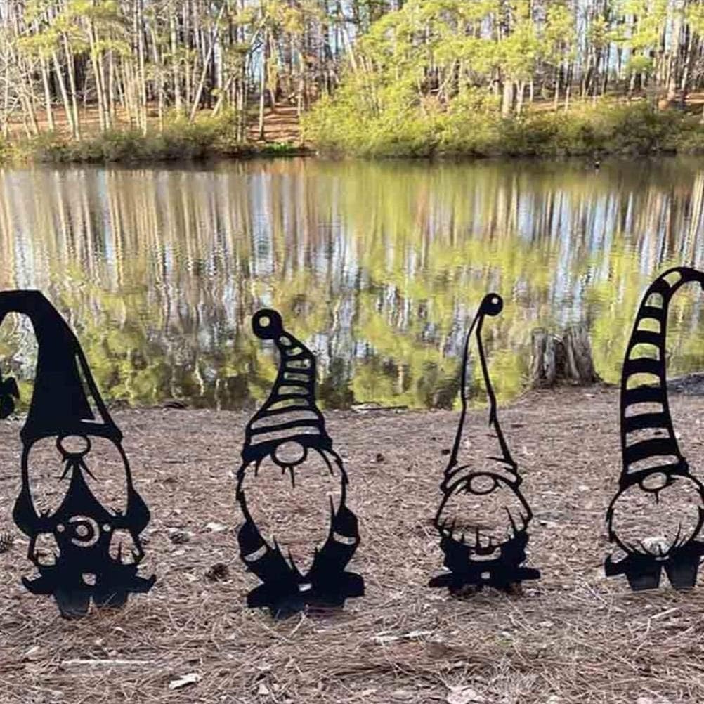 Garden Gnome Silhouette, Steel Stakes Standing Gnome Decorations Cute 4Pcs Silhouette Decor Outdoor Cute Handmade Garden Art Silhouette, Garden Decor Silhouette for Home (A)