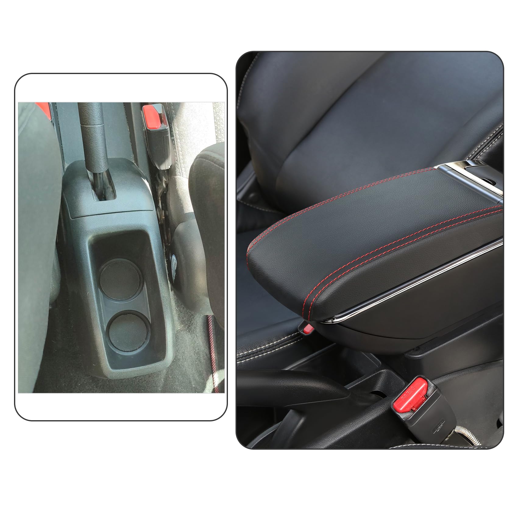 YJYWZH Apoyabrazos para Peugeot 208 2013-2018 Doble Capa Reposabrazos Caja Consolas Almacenamiento con portavasos (Negro con rojo)