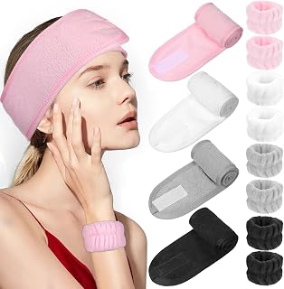 4 Pack Facial Headband Spa Adjustable Non Slip Terry Cloth Headbands Soft Stretchable Sweat Hair Towel Wrap Washing Face Makeup Head Band for Women Shower Sport Yoga