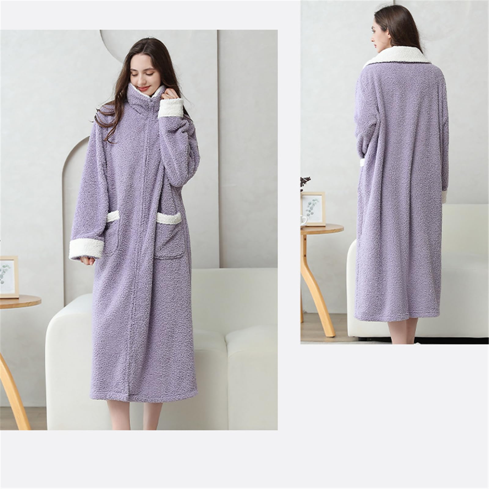 Batas de felpa con cuello delantero con, Gray M