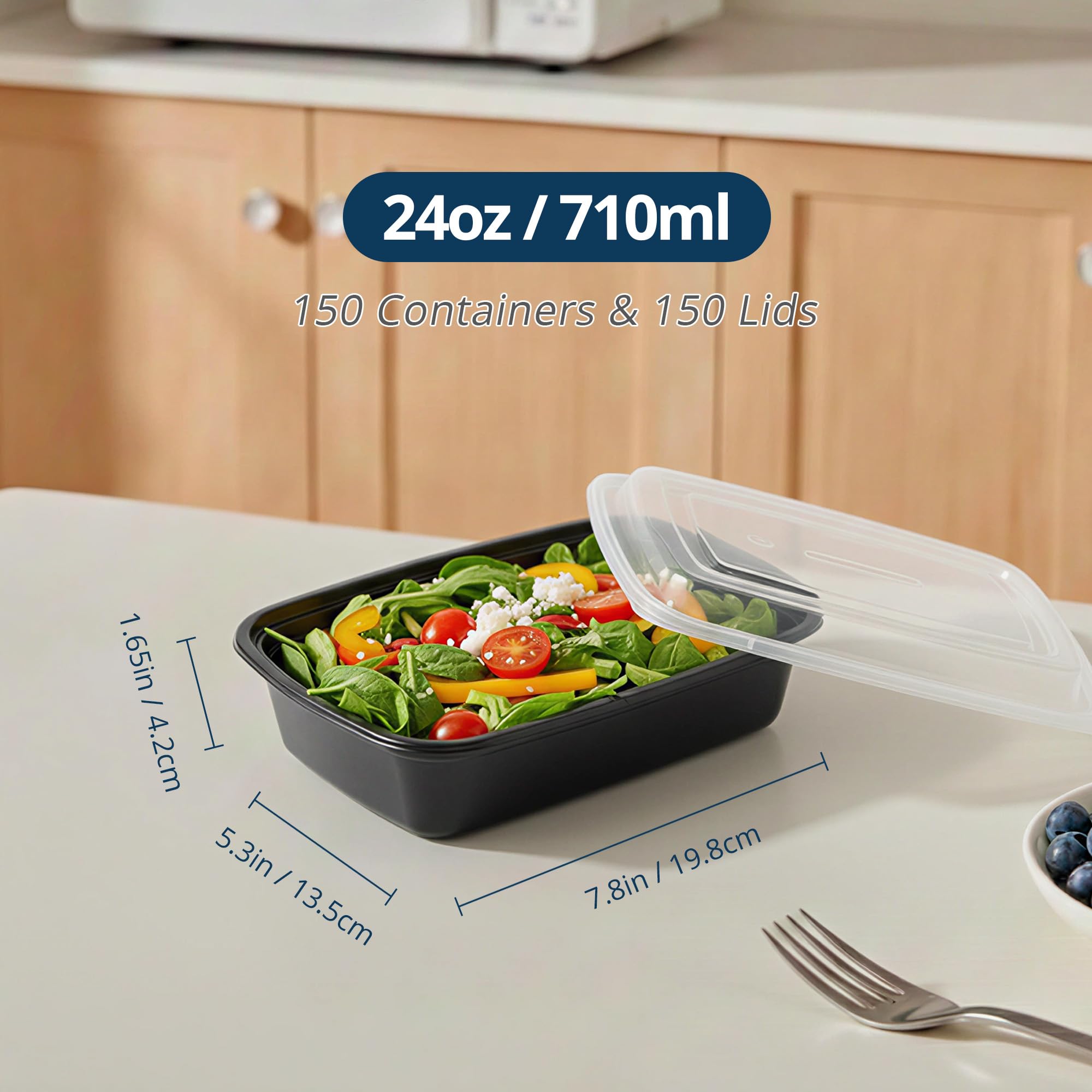 TIYA - Contenedores rectangulares de plástico para almacenamiento de alimentos, reutilizables, aptos para microondas, aptos para lavavajillas, a prueba de fugas, para llevar y preparar comidas (24
