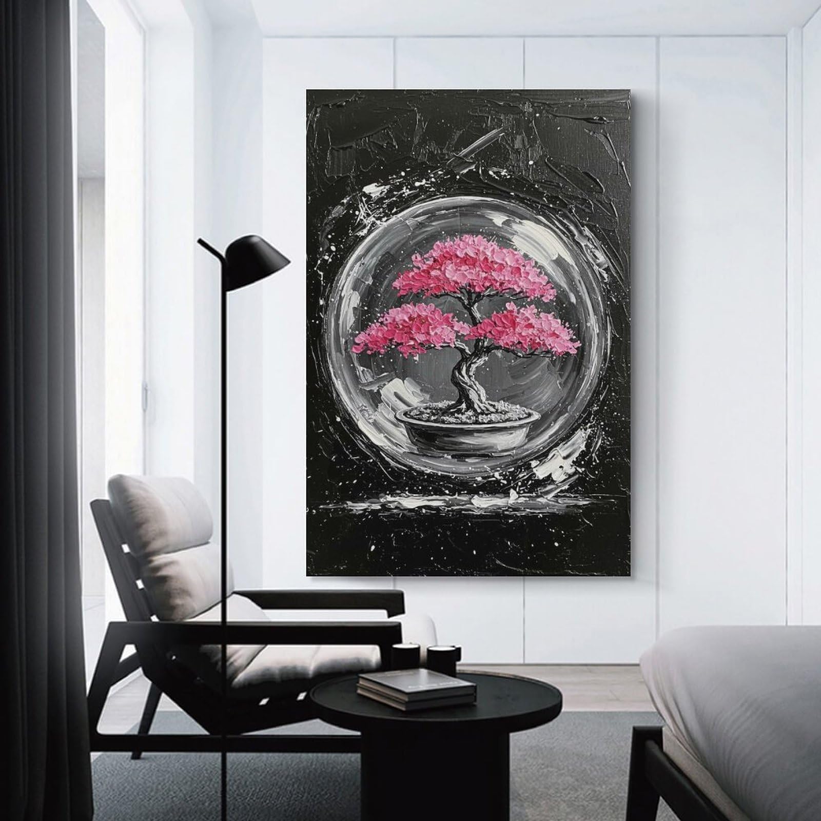 Junmoney Unframe-Style-12 Bonsai Tree Painting Canvas Wall Art, 24X36inch(60X90cm), For Living Room, Bedroom Or Apartment Walls, Decorative Artwork For Empty Walls