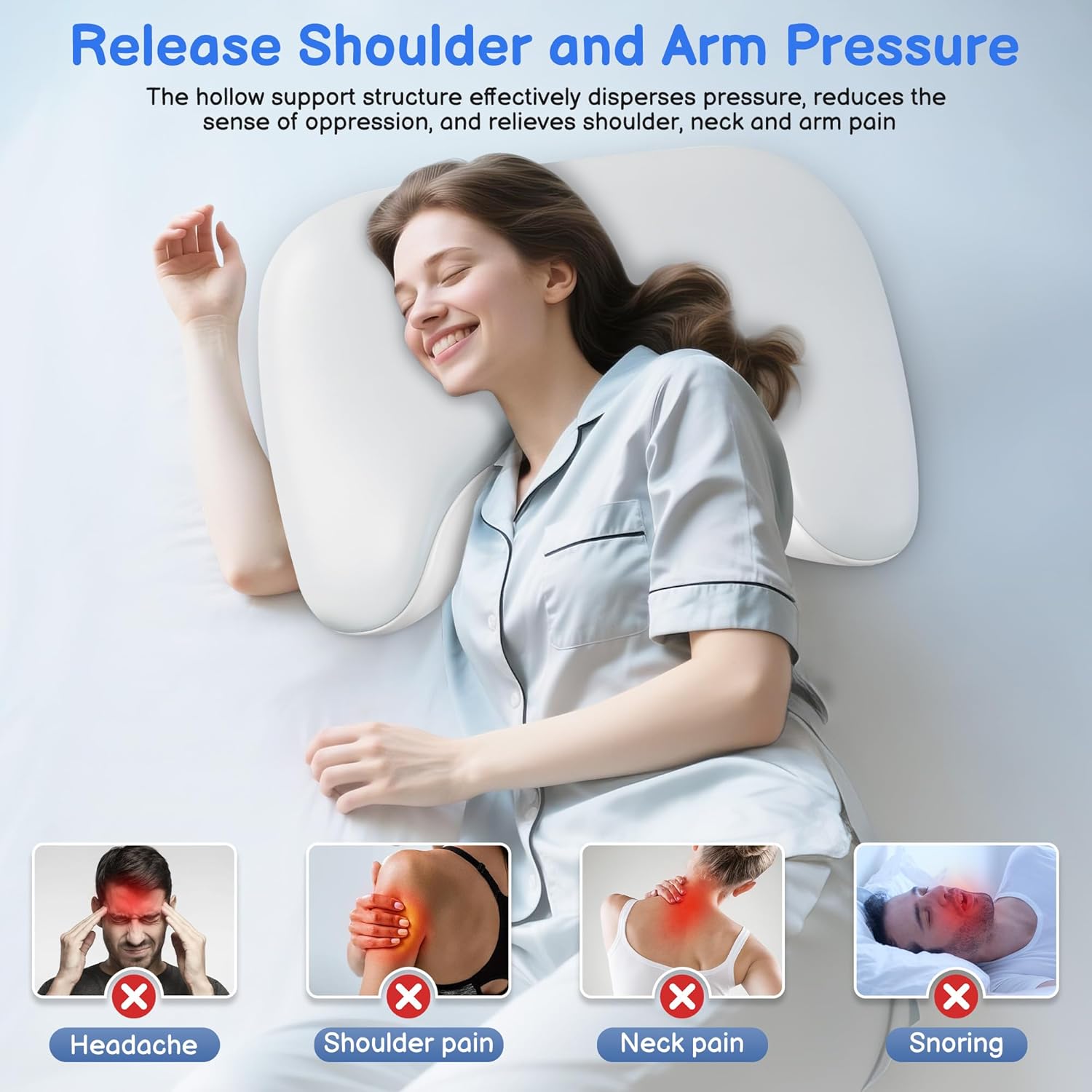 Side Sleeper Pillow with Arm Holes -arm Pillow Ergonomic for Cervical, Neck, Shoulder & Rotator Cuff Pain Relief - ldeal for Side Sleepers Grey