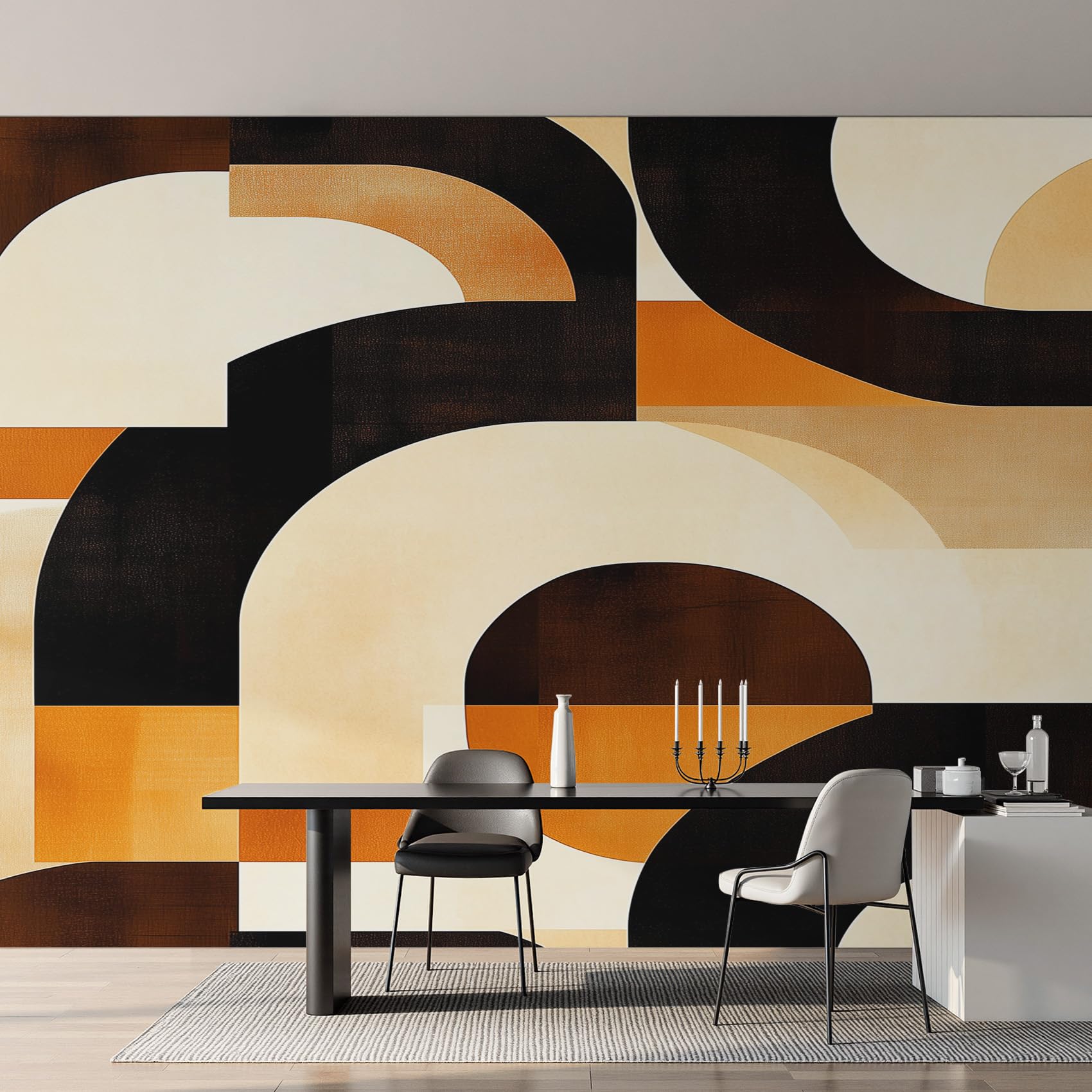Papier peint intissé salon moderne rétro et grand décor mural panoramique géométrique