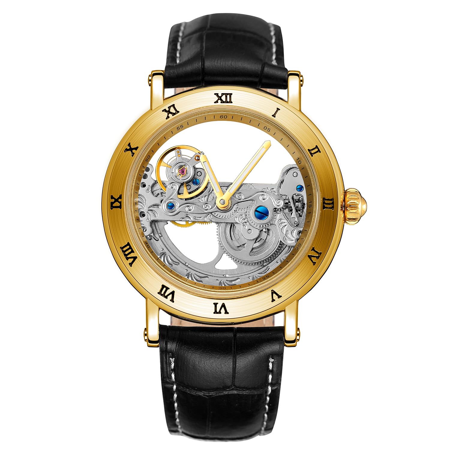 FORSINING Reloj de esqueleto de diseño único con movimiento automático y esfera analógica, estilo popular, con correa de cuero