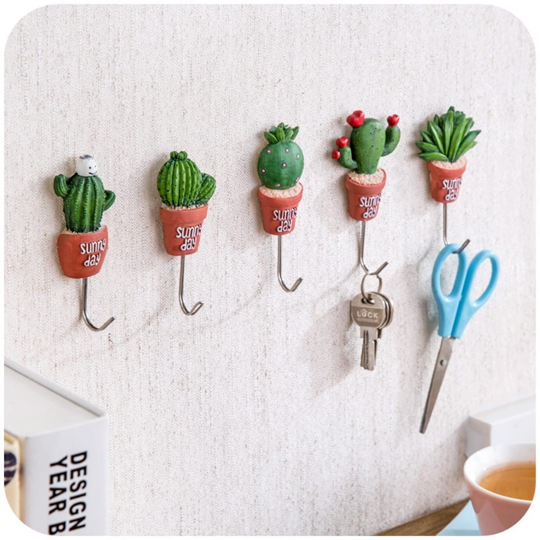 5 Selbstklebende Wandhaken – Kaktus-Design – 10,5 X 3,5 Cm – Für Bad, Küche & Wohnzimmer