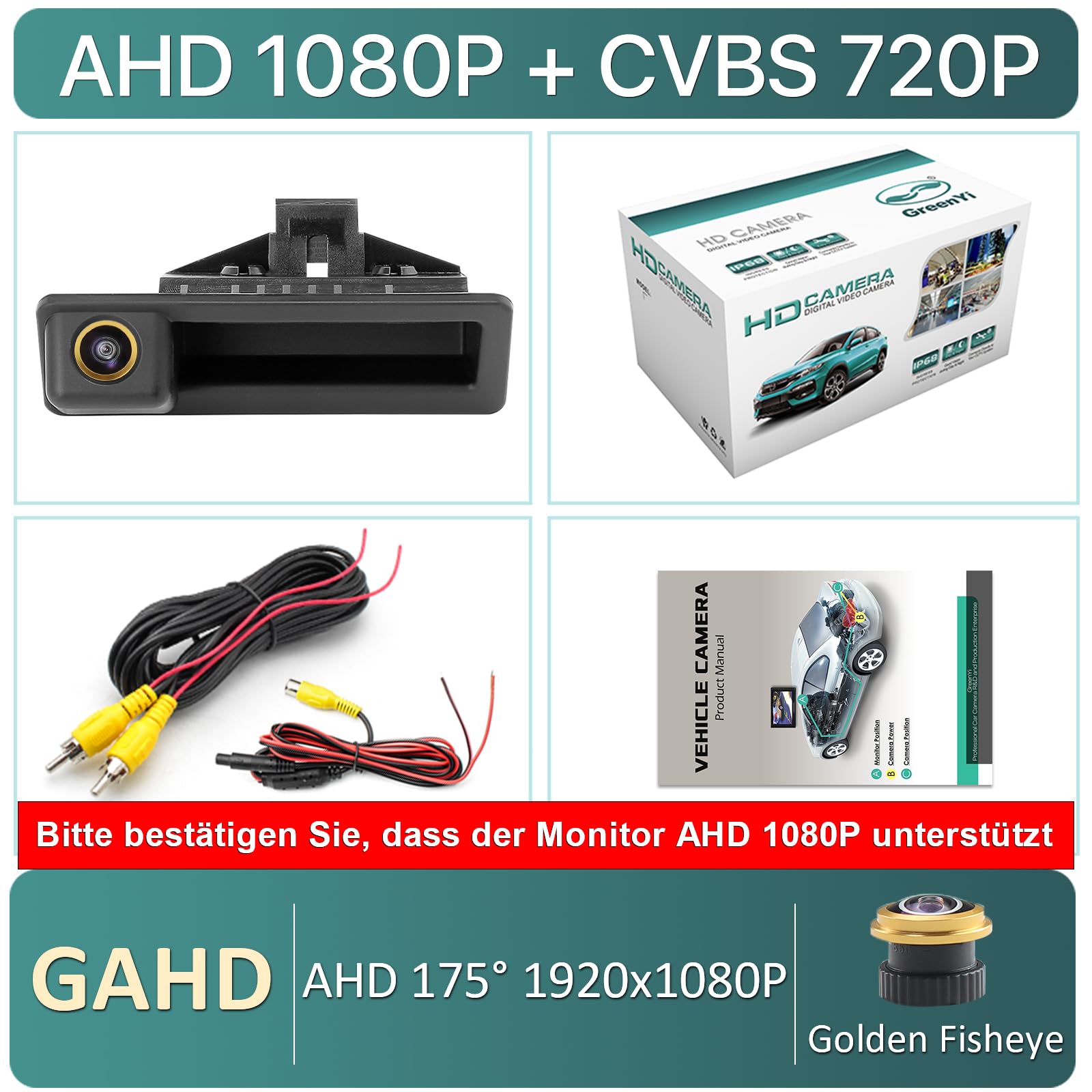 Telecamera posteriore AHD 1080P per BMW Serie 3 Serie 5 X6 E39 E60 E70 E82 E90, telecamera di retromarcia per parcheggio, grandangolo a 170°, visione notturna Fisheye impermeabile, solo unità