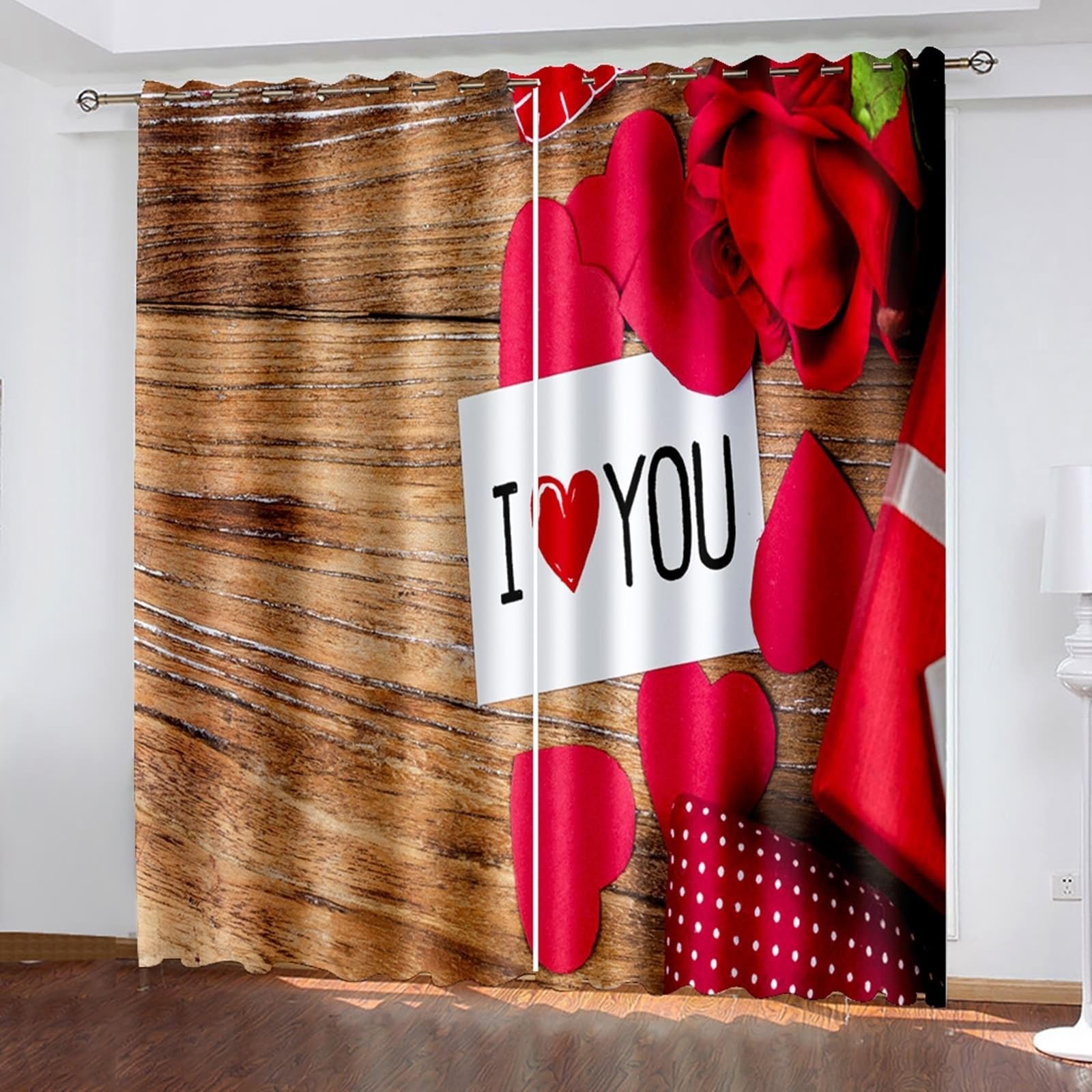 Wycian Rideau Cuisine Farmhouse Rideaux Marron Rouge 2 Pièces Polyester Planche en Bois Et Motif en Forme De Cœur 244L X 229H Cm Moderne Mode Mise À Niveau 3.0