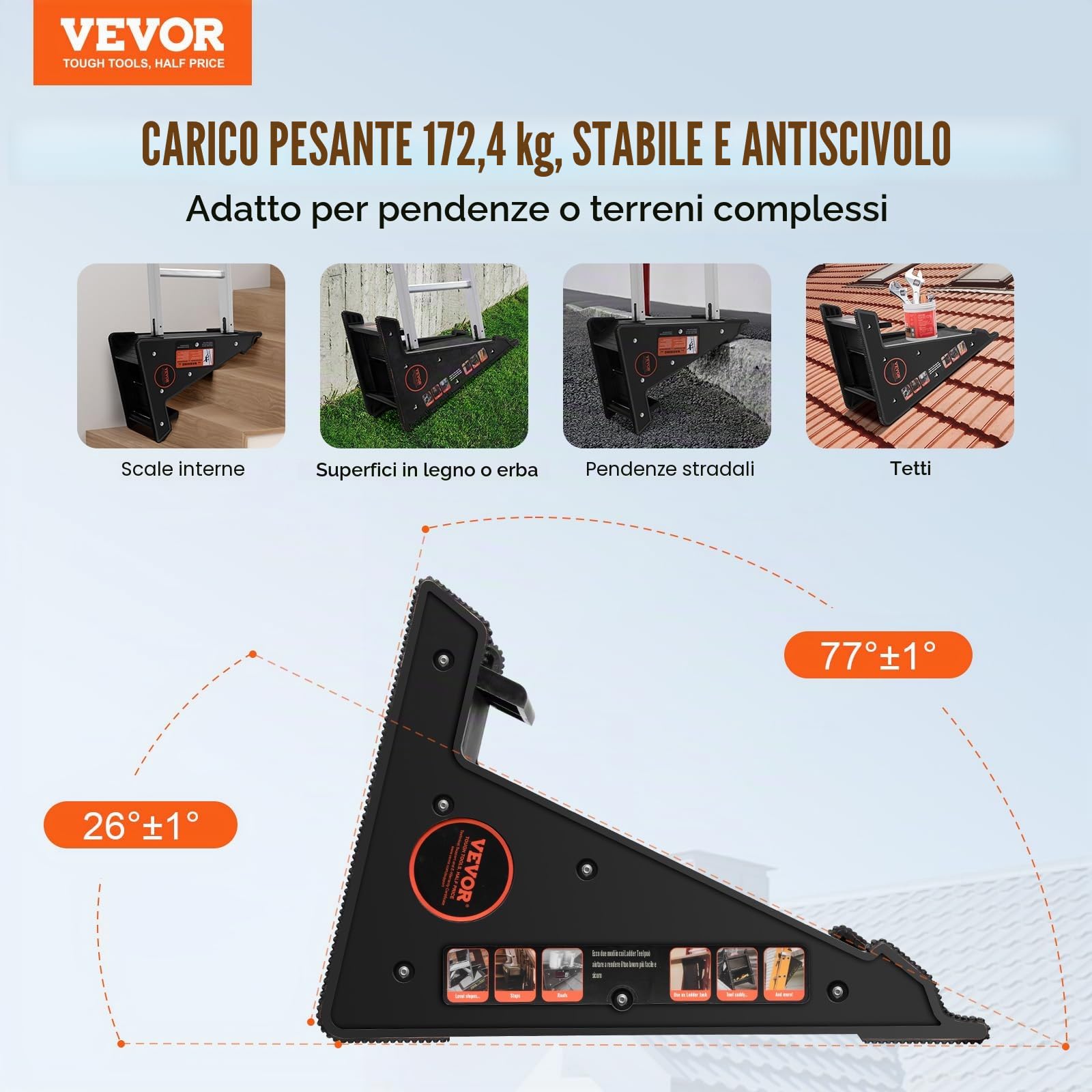 VEVOR Livellatore per Scale Livellamento Scale Carico 172,4kg, Stabilizzatore per Scale Contenitore Piattaforma Stabile per Tutte le Superfici, Accessorio per Scala Estensibile per Terreni Irregolari