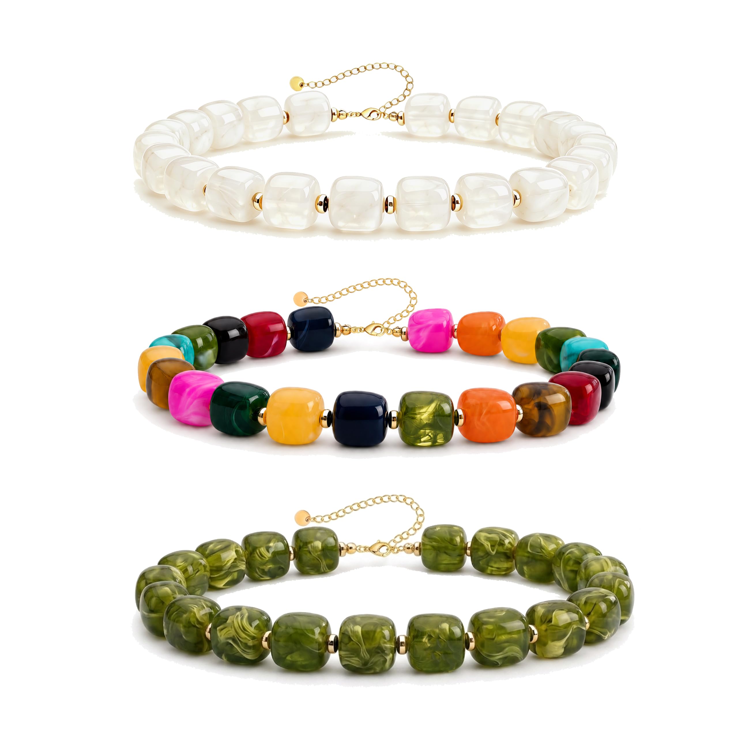 View 1 of *** WHITE ONE ONLY***    BROCC Chunky Beaded Necklace Set - 3PCS Resin Choker