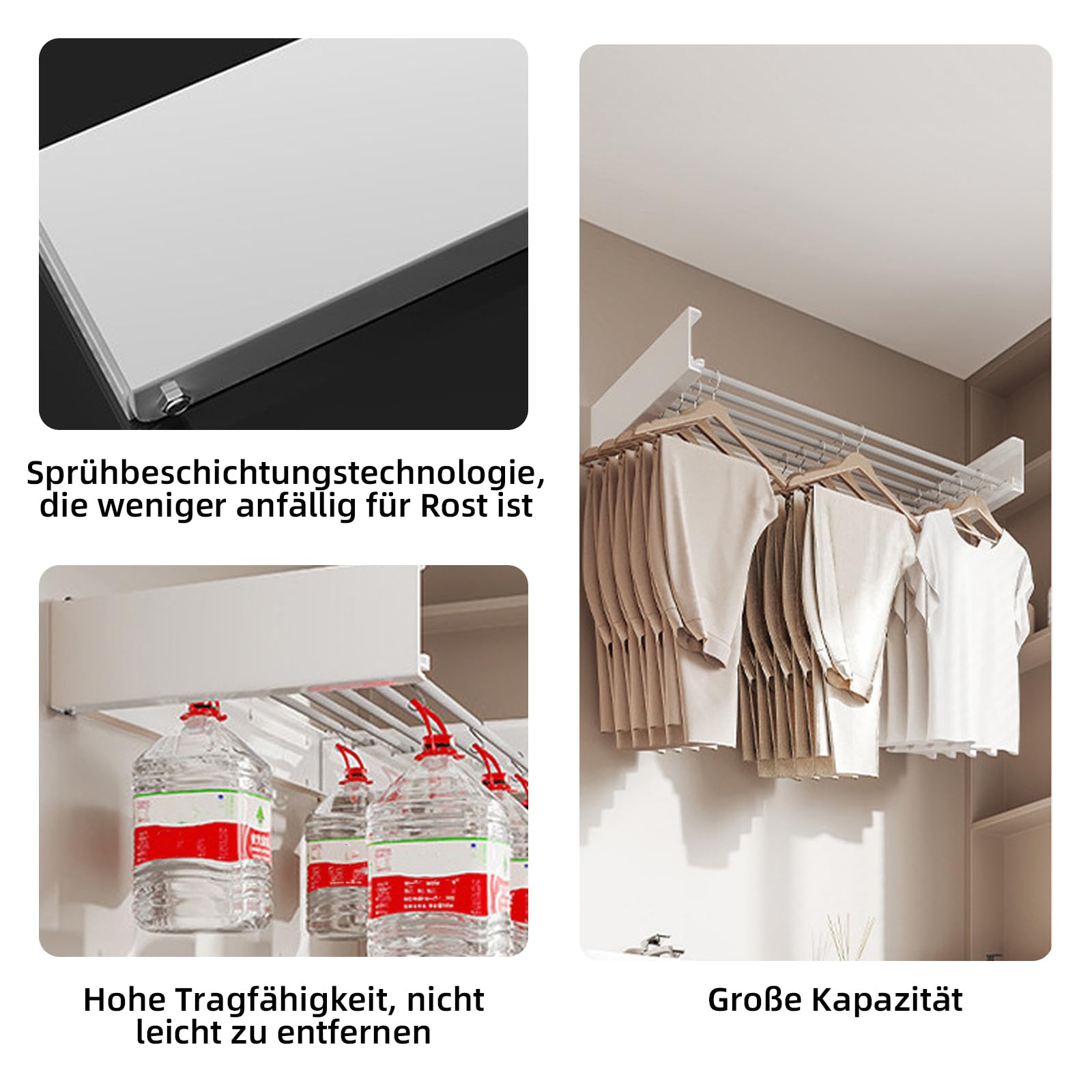 TWSOUL Wäscheständer Wandmontage, Wäschetrockner Wand mit 4 Stangen, Trockenständer 50cm, Ausziehbar, Faltbar Hide, Platzsparender, Kohlenstoffstahl, für Badezimmer, Balkon, Terasse (Weiß ohne Haken)