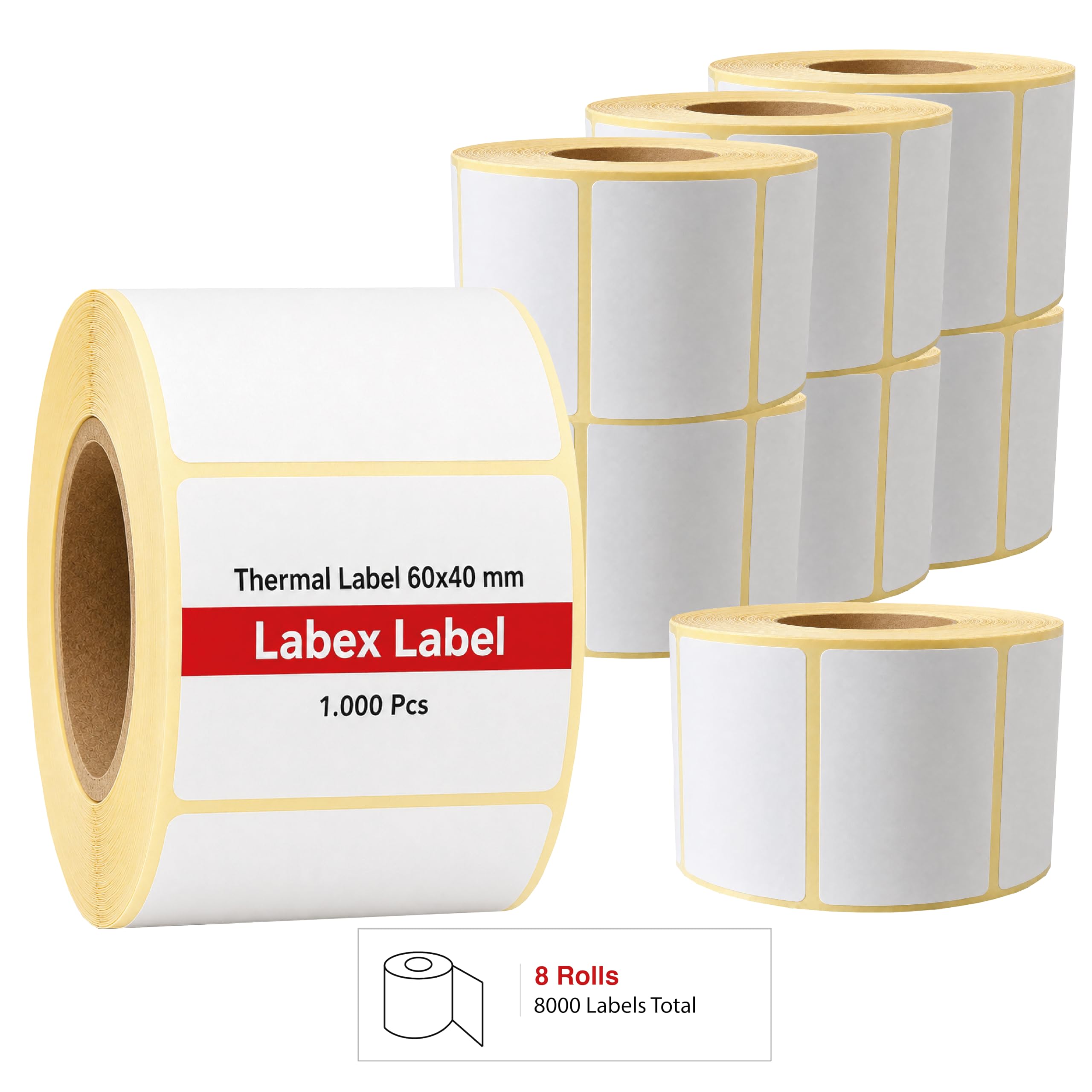 Etichette termiche 60x40 mm su rotolo – Etichette Magazzino Grandi Quantità – 8 rotoli 8000 etichette – Senza nastro – TSC Godex compatibili – Labex Label