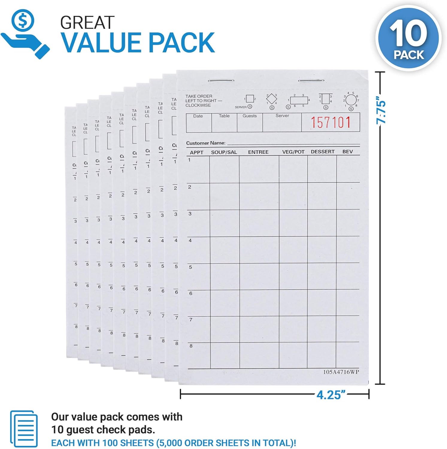 Stock Your Home White Guest Check Pads (10 Count) - 1 Part Guest Check Pads - Server Notepads and Waitress Order Pads - Check Pads for Diners, Restaurants, Food Trucks, Takeout and Delivery Services : Industrial & Scientific
