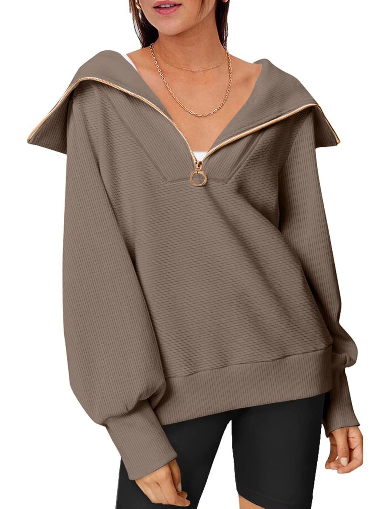 WyeysytWomen's Half Zip Pullover Oversized Y2K Sweatshirts Trendy Quarter Zip Drop Shoulder Tops for Teen Girls