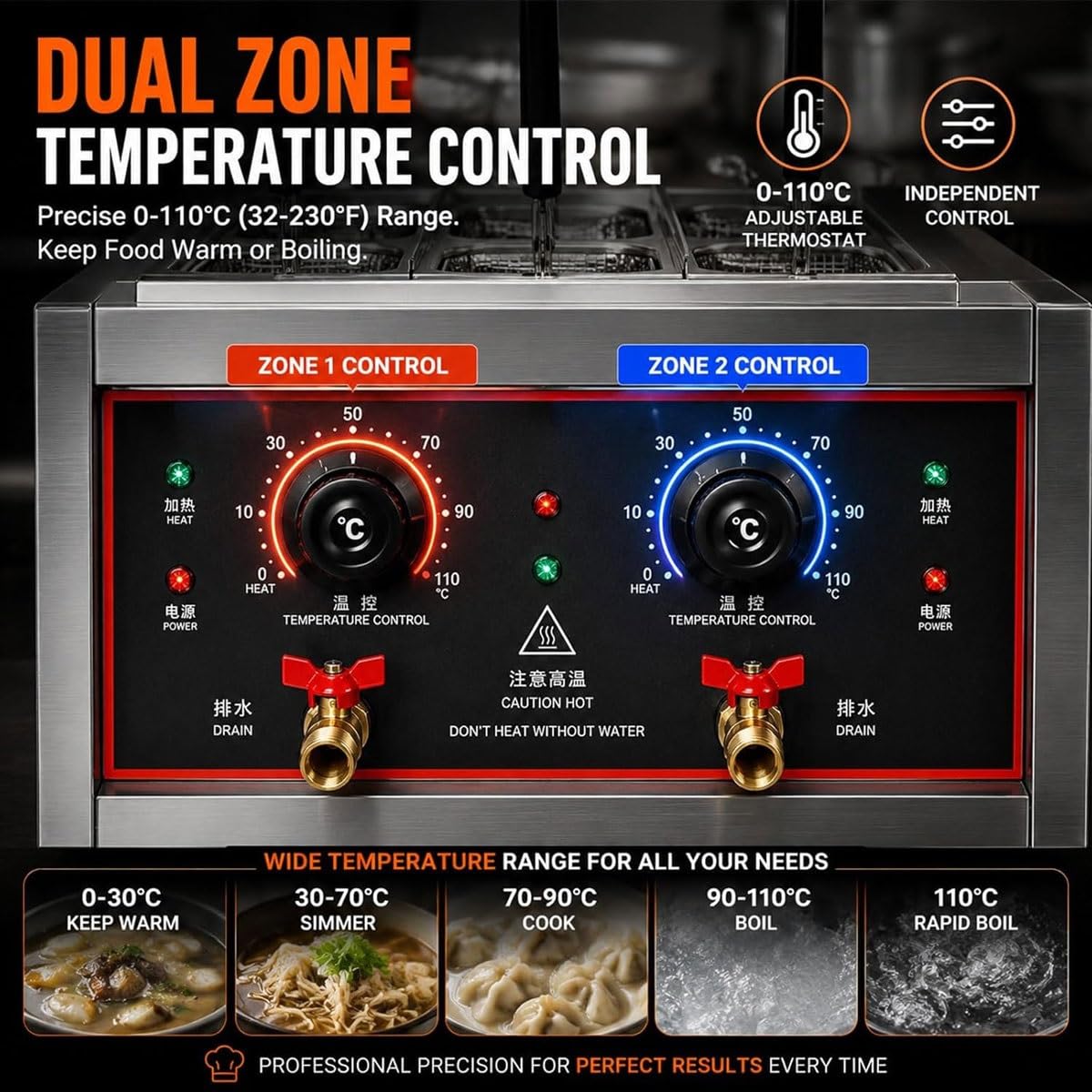 Cuocipapa Professionale, 4 cestelli, bollitore Elettrico per Noodles, Macchina per Ramen in Acciaio Inox, Temperatura Regolabile da 30 a 110℃