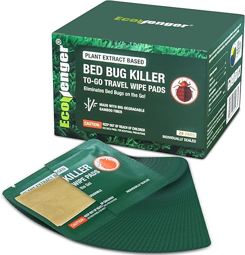 EcoVenger Bed Bug Killer to Go Wipe 28pcs Pack,Portable Travel-Sized Individual Wipes,Kills 100% All Stages on Contact- Kills Resistant Bugs- Kills