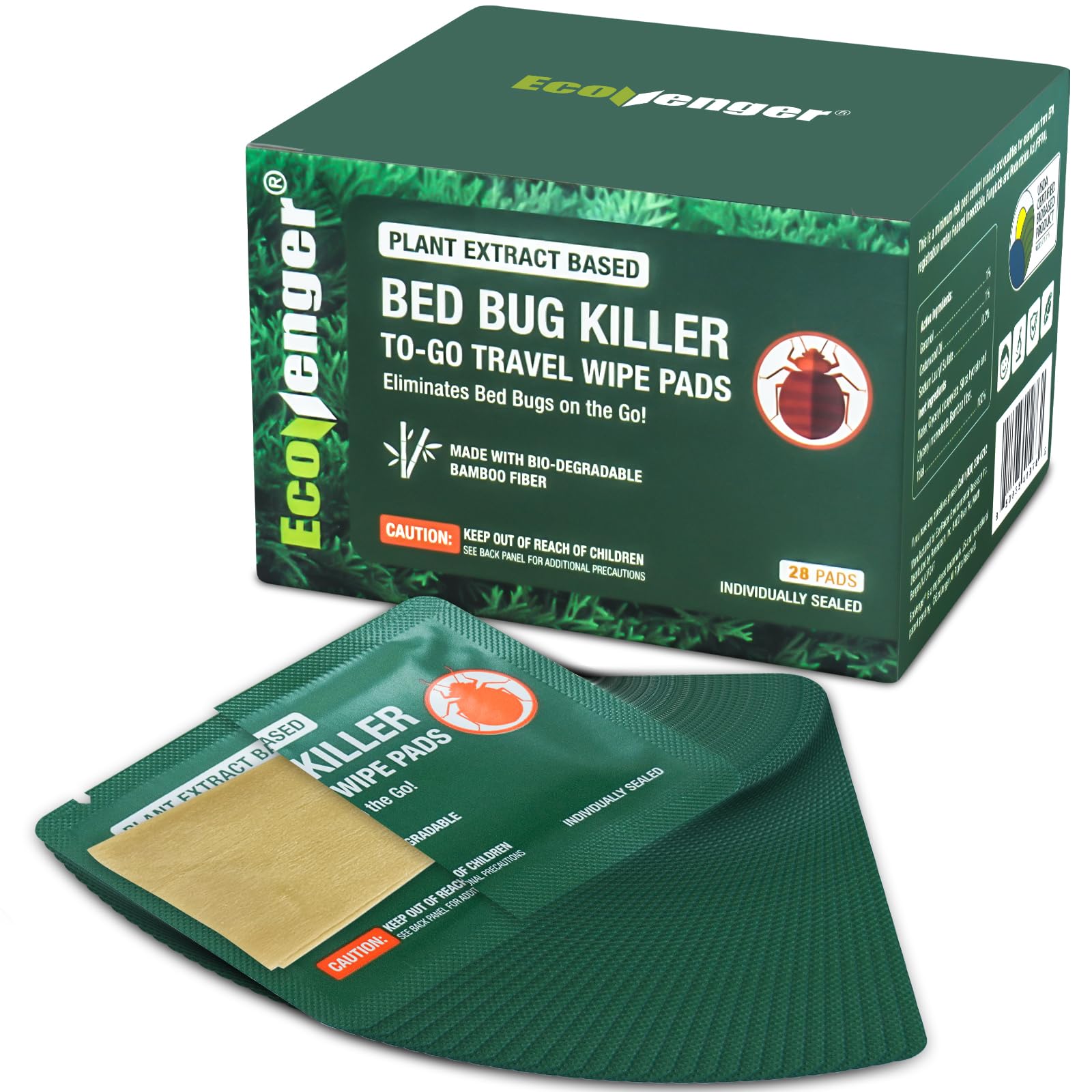 EcoVenger Bed Bug Killer to Go Wipe 28pcs Pack,Portable Travel-Sized Individual Wipes,Kills 100% All Stages on Contact- Kills Resistant Bugs- Kills Eggs- Non-Toxic- Child & Pet Friendly