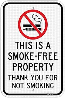 T&R Large No Smoking Sign, Thank You For Not Smoking Sign, 18" x 12" Engineer Grade Reflective Sheeting, Rust Free Aluminum, Weather Resistant, Waterproof, Fade Resistant, 2 Pre-drilled Holes