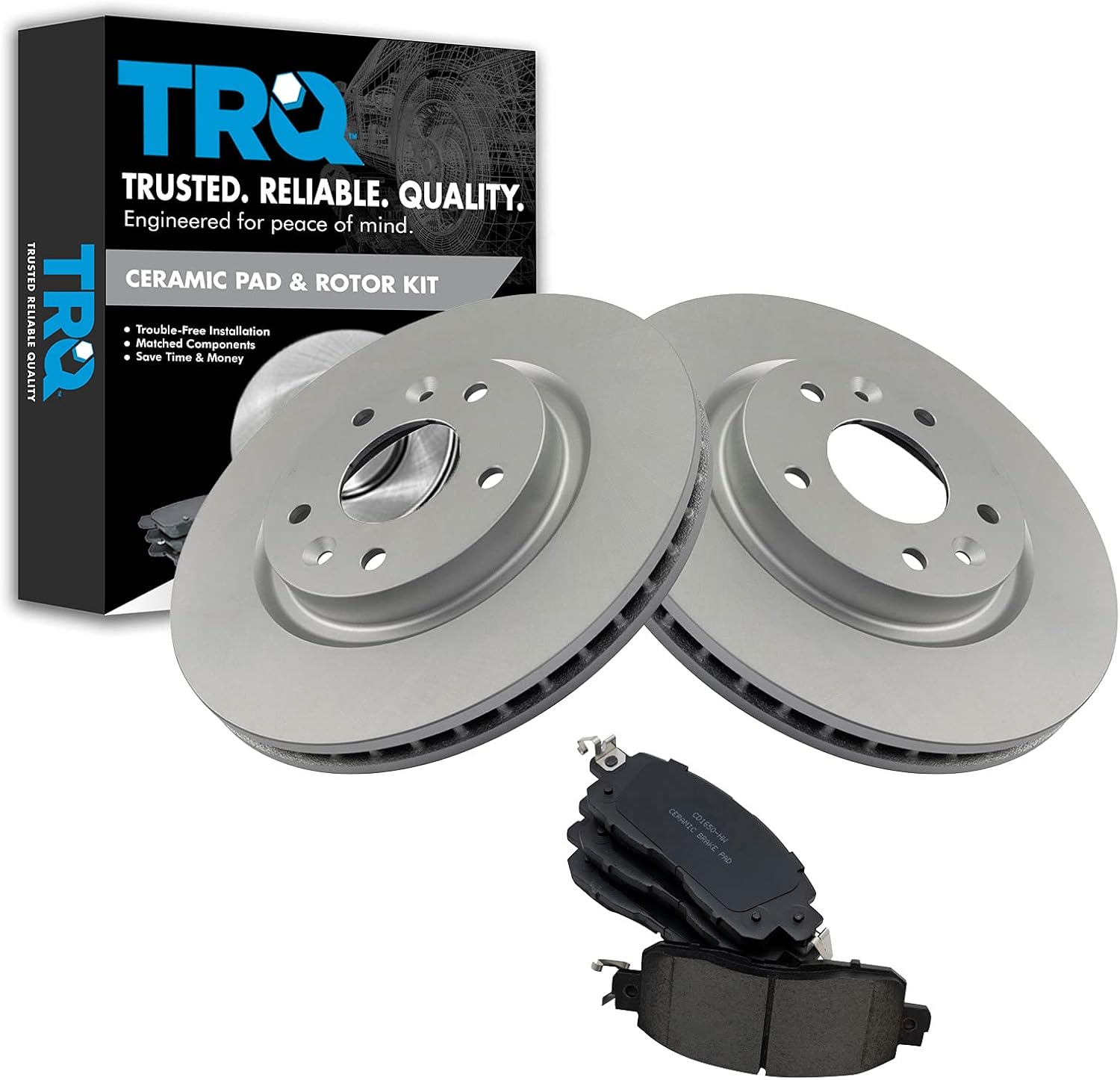 TRQ Front Brake Pad & Rotor Kit Brake Pads Brake Rotor Ceramic Premium G-Coated Compatible with 2014-2017 Nissan LEAF