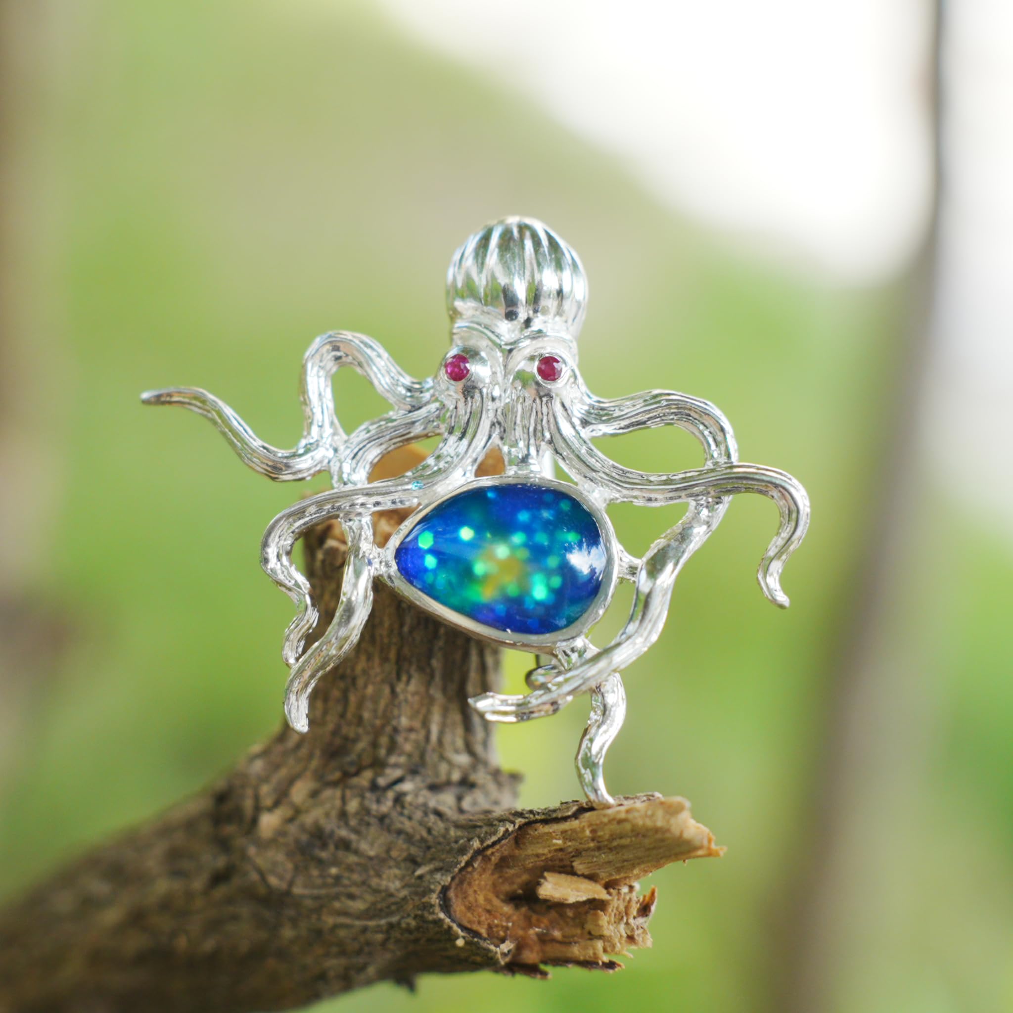 Generisch 925 Silber Oktopus Brosche Anhänger, Handbemalt mit Emaille und Farbglas, 2-in-1 Design Schmuck, Symbol für Weisheit & Meer, Geschenk für Damen & Herren