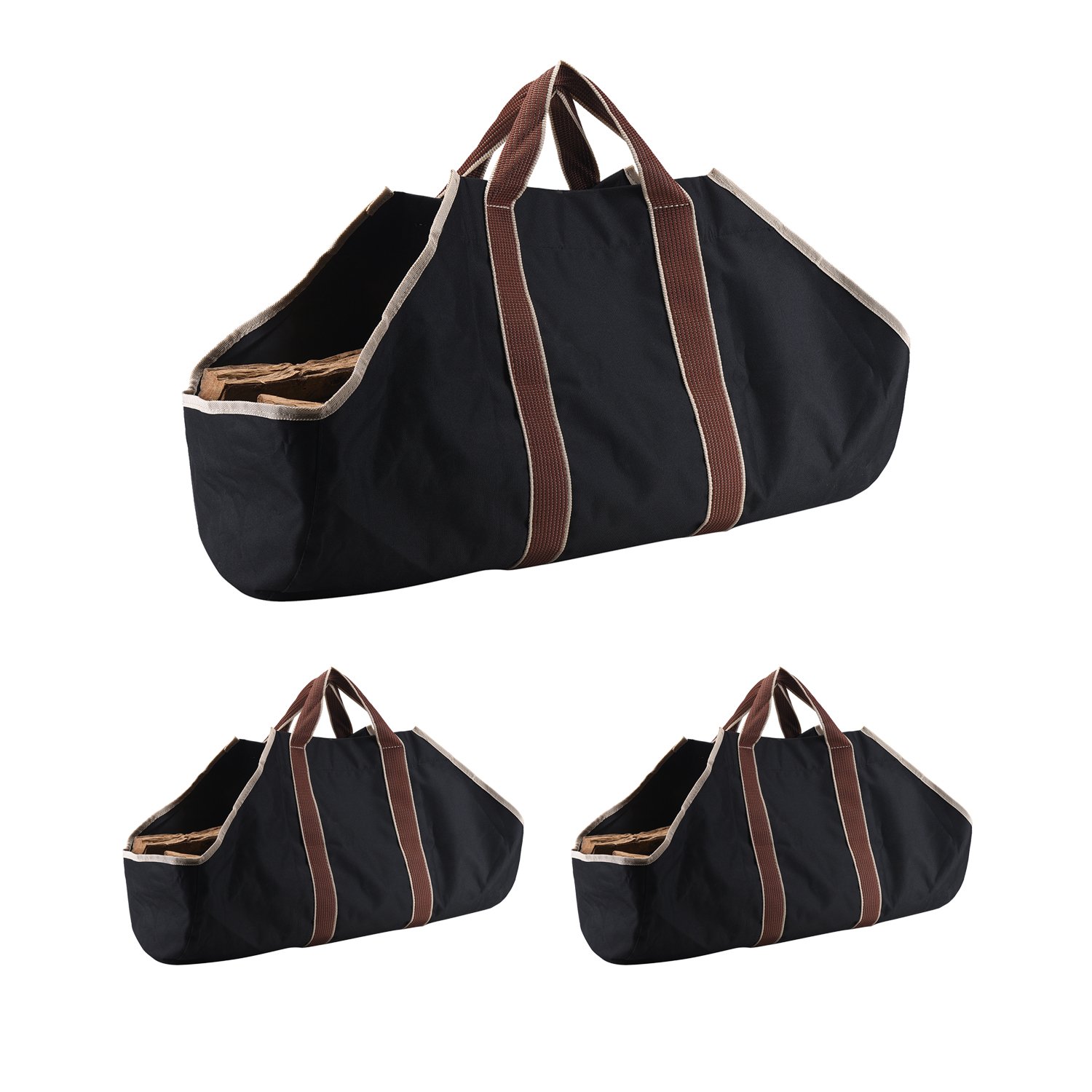 Large Canvas Log Tote Bag Carrier Indoor Fireplace Landman Firewood Totes Holders (2)