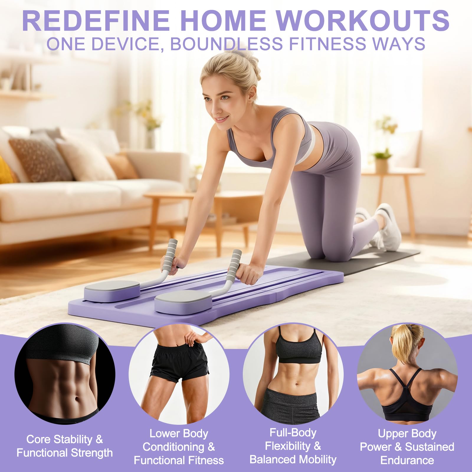 Roadtime Pilates Reformer 6 in 1 Upgraded Pilates Board Compact Set per ginocchiere e addominali multifunzionali, con rimbalzo per auto, per casa e in palestra