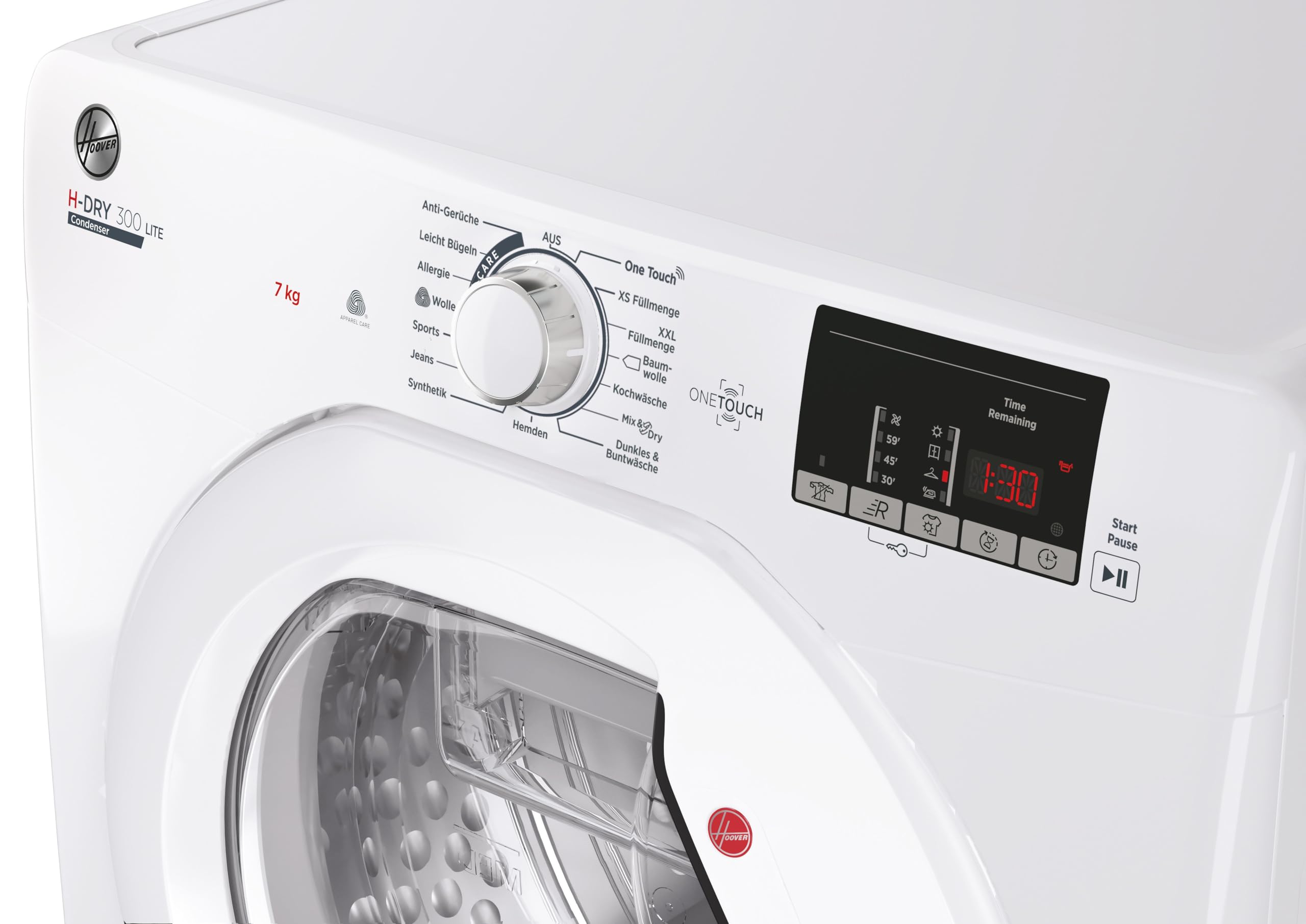 Hoover HLE C7DE-84 Kondenstrockner / 7 kg/Smarte Bedienung mit NFC-Technologie/AquaVision-Kondenswasserbehälter, Weiß