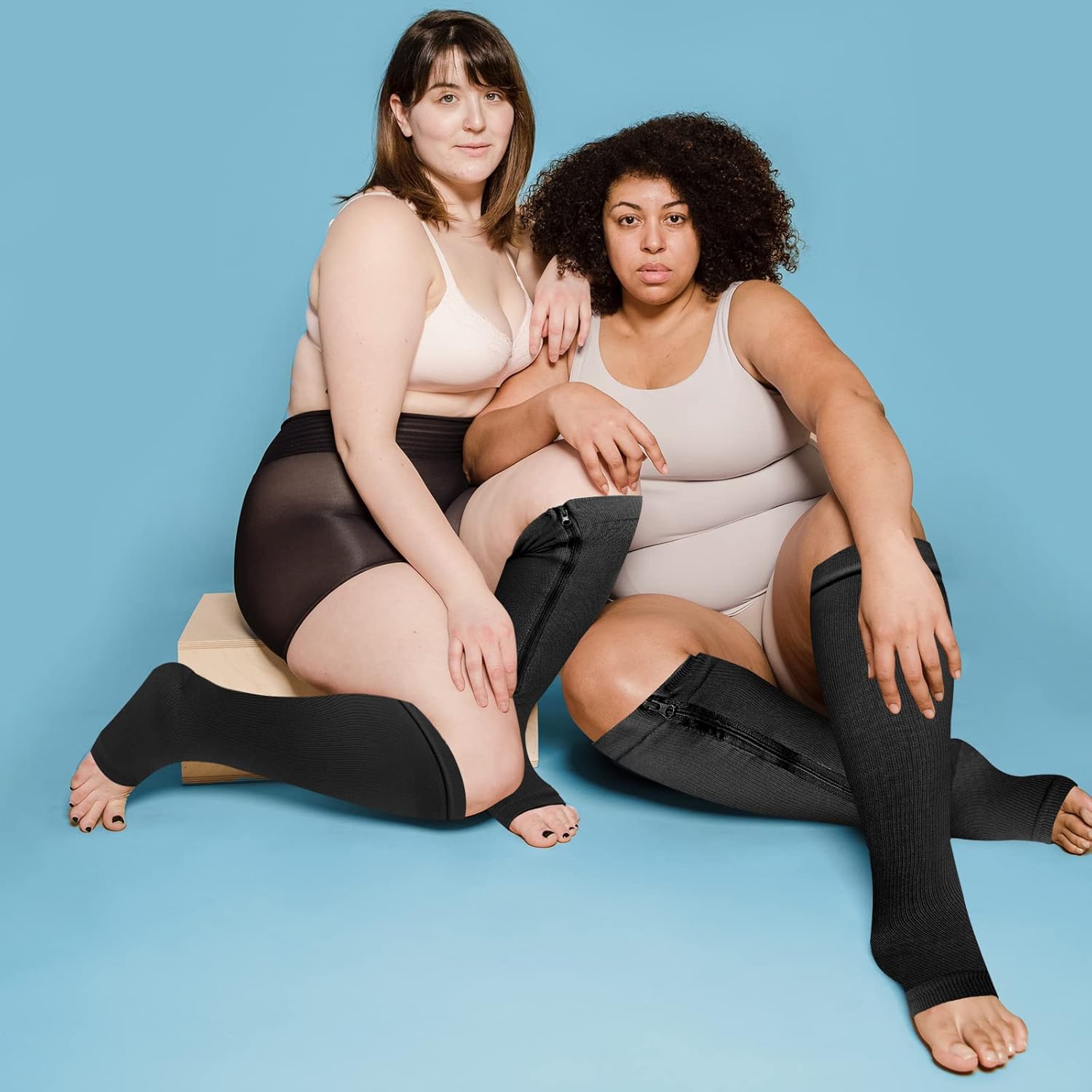 Hillban 2 Pair Plus Size Calf Zipper Compression Socks 15 to 20 Mmhg Open Toe Compression Stockings for Overweight Women Men - Image 7