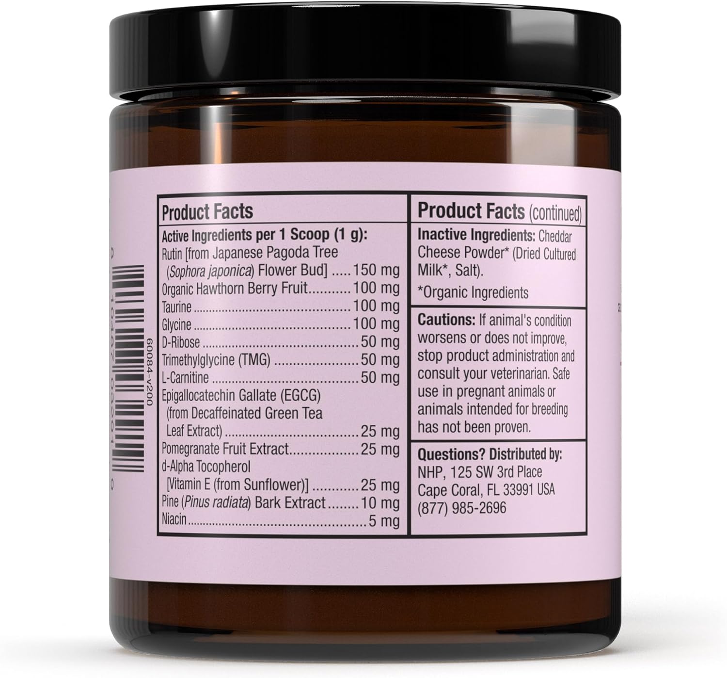 Bark & Whiskers Heart Health - Cardiovascular Support - Taurine - L-Carnitine - Organic Cheddar Base - for Dogs & Cats - 3.17 oz (90 Scoops)
