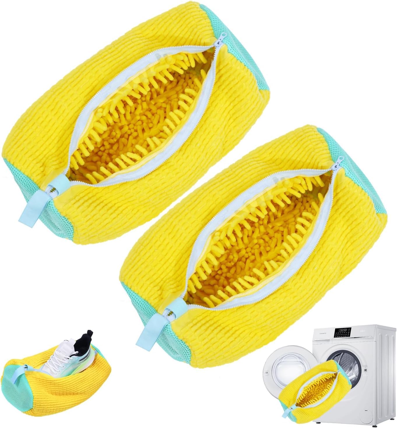 Teletrogy Shoe Washing Machine Bag, Laundry Shoe Bag For Washer & Dryer, Shoe Bag For Washing Machine Hands-free Plush Fibers Shoe Cleaning Bag Reusable For Sneakers Tennis Shoes, Yellow 2Pcs