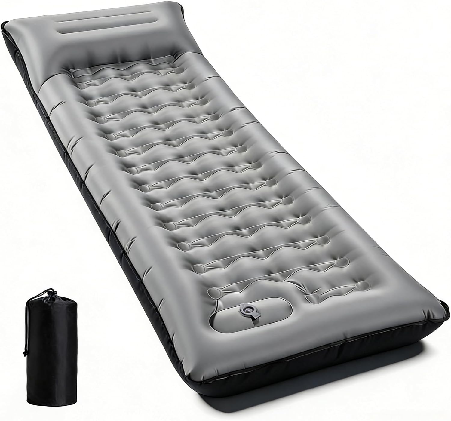 Camping Sleeping Pad, Extra Thick 6 Inch Camping Mat with Built-in Pillow & Foot Pump, Ultralight Inflatable Sleeping Pad for Backpacking Hiking Travel Tent(Gray)