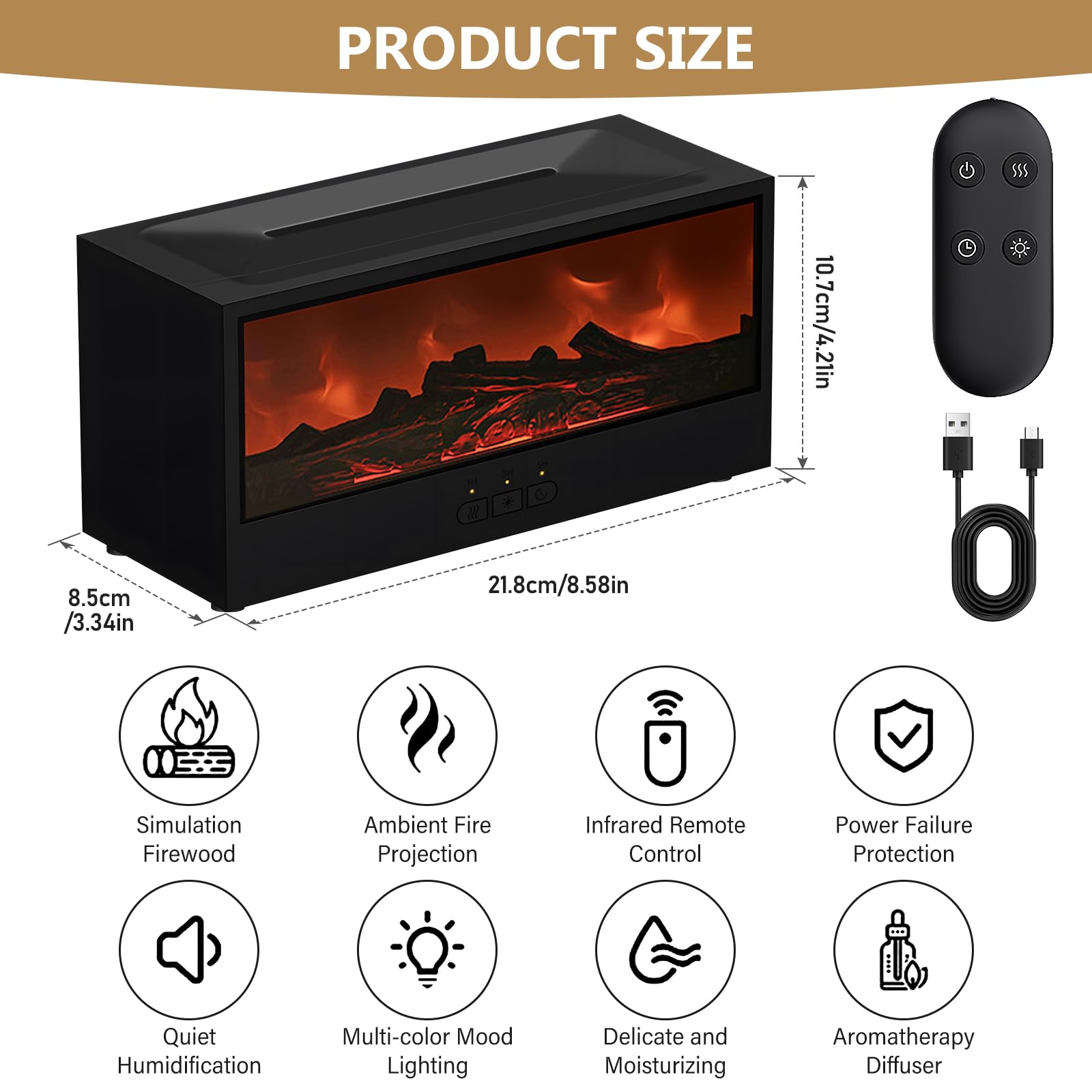 Elektrische geuroliediffuser, 7 kleuren vlammen, diffuser etherische
