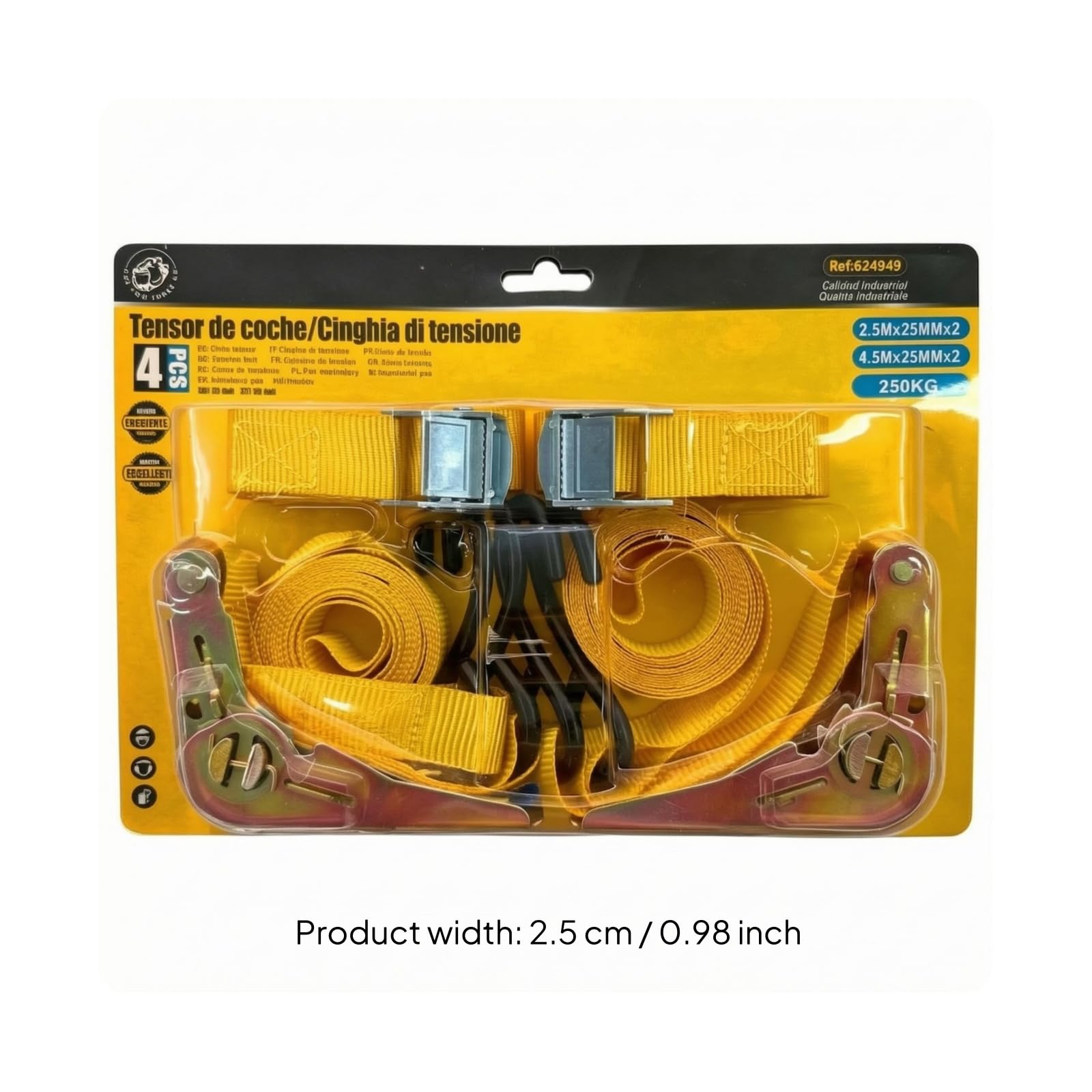 Qianly 4 Pieces Correa Sujeción con Carraca Amarillo Cinta Trinquete Alta Resistencia Correa Nailon