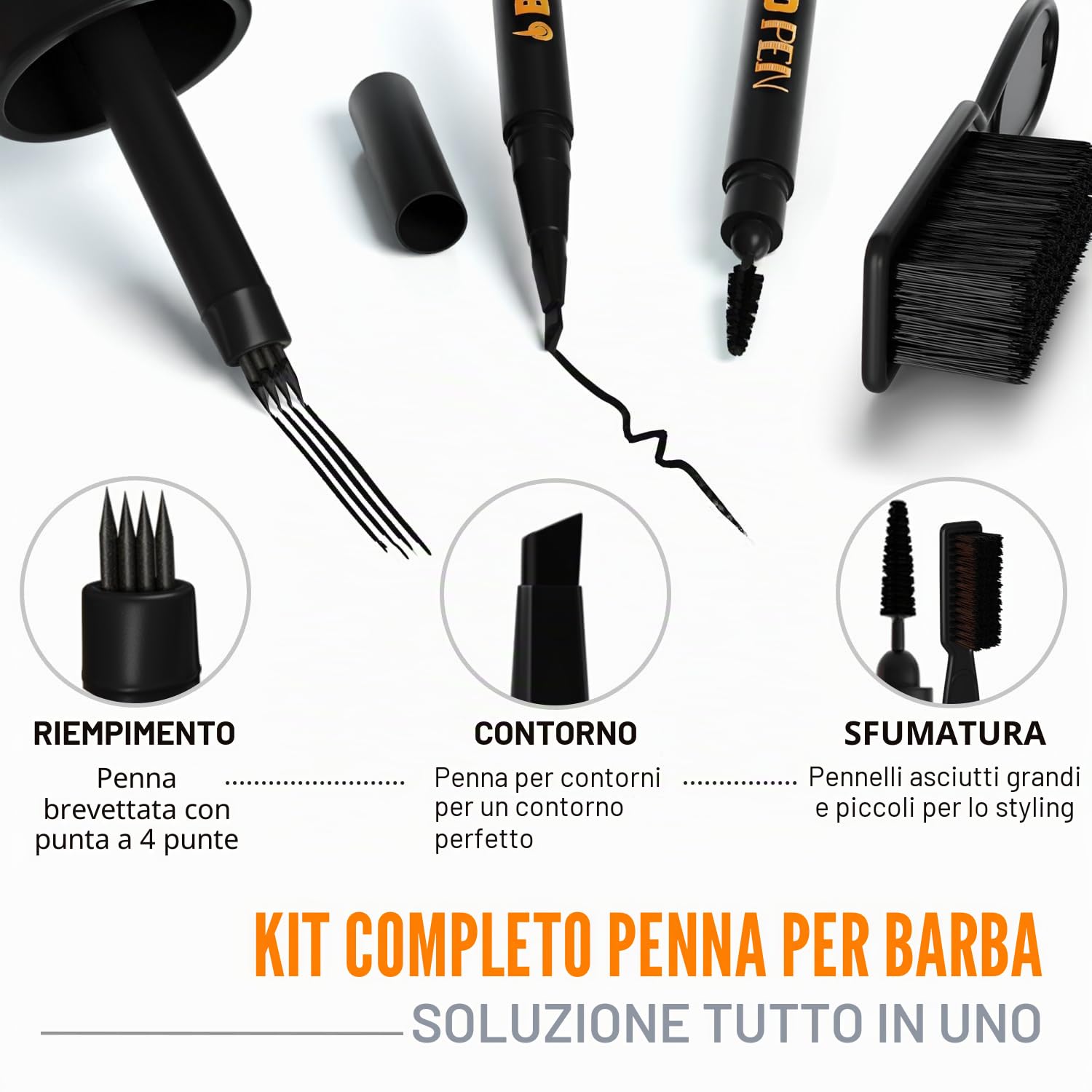 FOLLICLE BOOSTER Kit di riempimento per barba da uomo, nero, set completo per barba e cuoio capelluto con forcella brevettata a 4 punte e penna normale, impermeabile, a prova di sudore e tenuta tutto