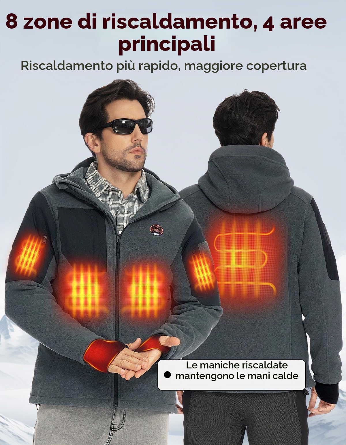 KEMIMOTO Giacca Termica Tattica Uomo con Telecomando App, 8 Zone di Riscaldamento, Giacca Riscaldata con batteria da 2 mAh