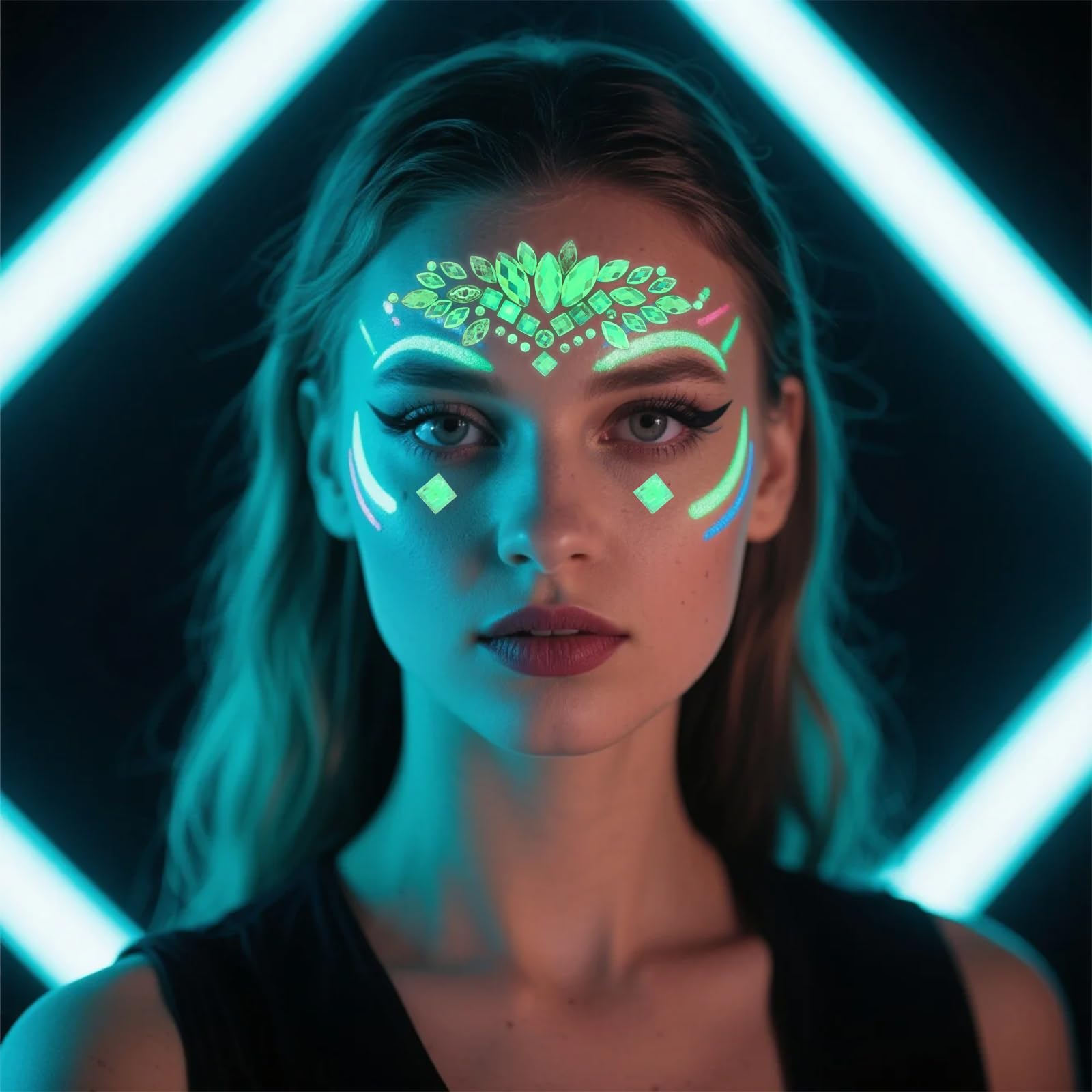 4 pack Face Gems Glow in the Dark, Face Jewels Stickers for Festivals Glitter Face Gems Stickers - Image 4