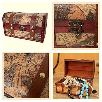 Amazon｜ルナリ 地図柄 宝箱 アンティーク風 木製 レトロ 収納