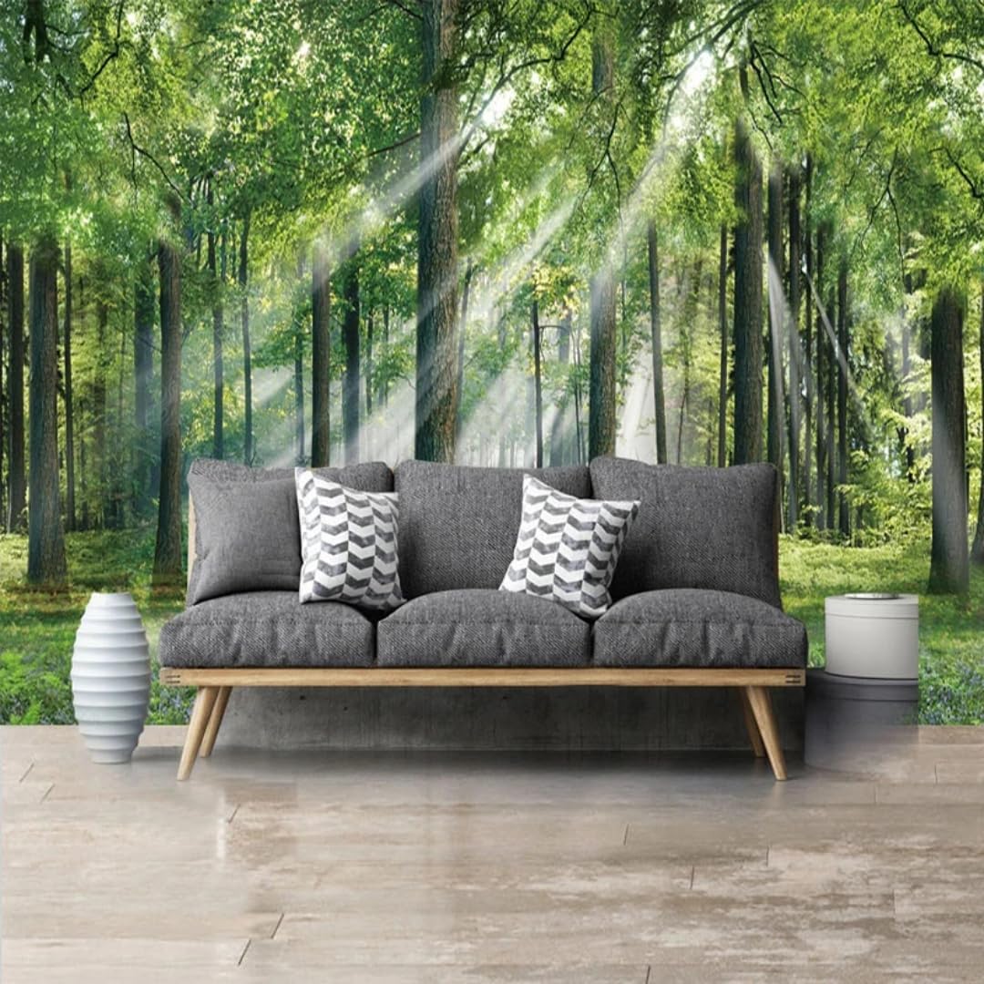 Murale 3D de forêt ensoleillée avec finition haut de gamme pour intérieur