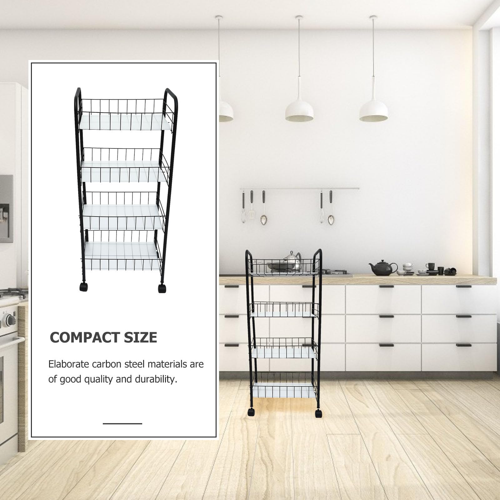 Operitacx Estante Móvil de Almacenamiento Negro para Baño y Balcón 4 Capas, Diseño Multiusos de Acero al Carbono Ruedas y Freno, Gran Capacidad