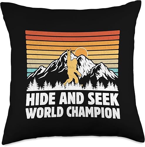 Vintage Retro by 4Do Limited Hide and Seek World Champion Sasquatch Bigfoot Rock and Roll Throw Pillow, 18x18, Multicolor