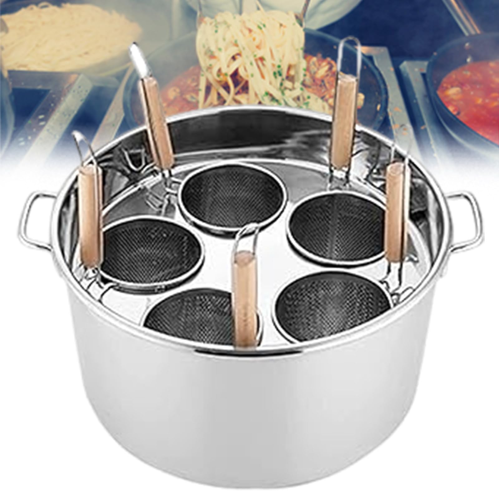 Set cuocipasta Commerciale in Acciaio Inox per tagliatelle con 5 Fori, Perfetto per la Cucina di casa o per l'uso in ristoranti, Include pentola per la Cottura a Vapore, Telaio di