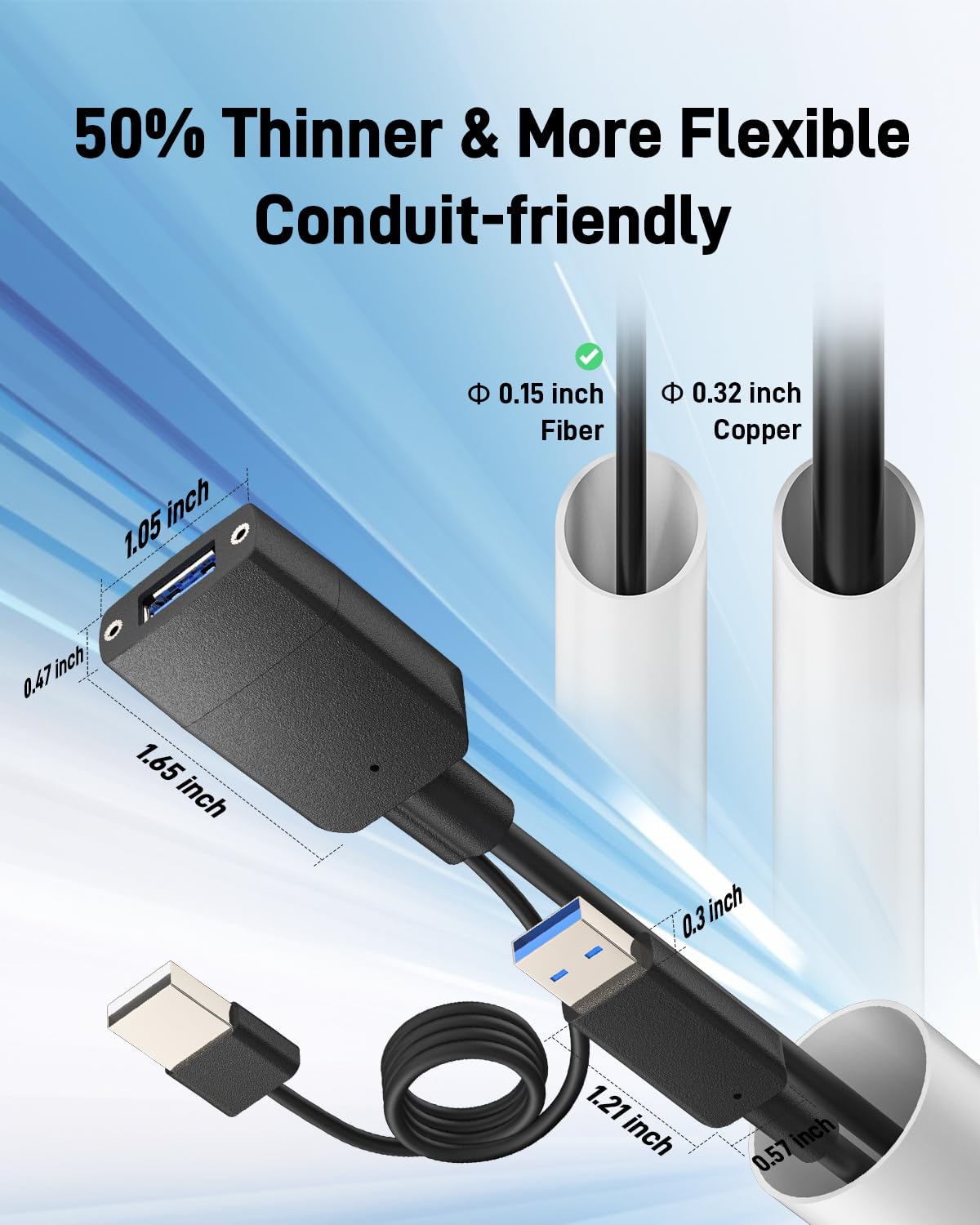 Cable de extensión USB 3.2 USB-A de fibra óptica de 10 Gbps de