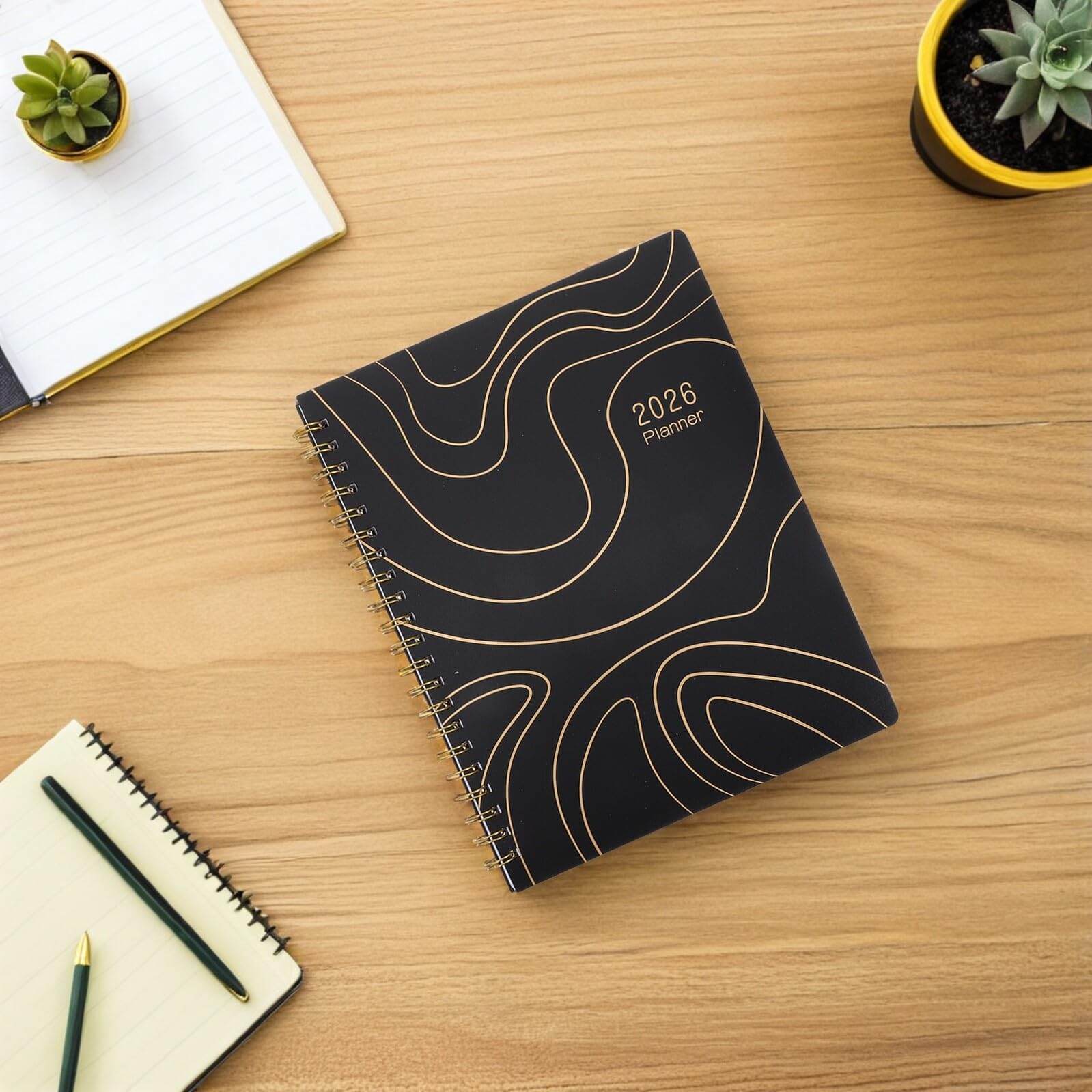 Agenda Hebdomadaire 2026 A4 Double Spirale, Planificateur D’objectifs Mensuels Couverture Rigide et Papier Épais, Carnet de Productivité Portable pour Bureau, École et