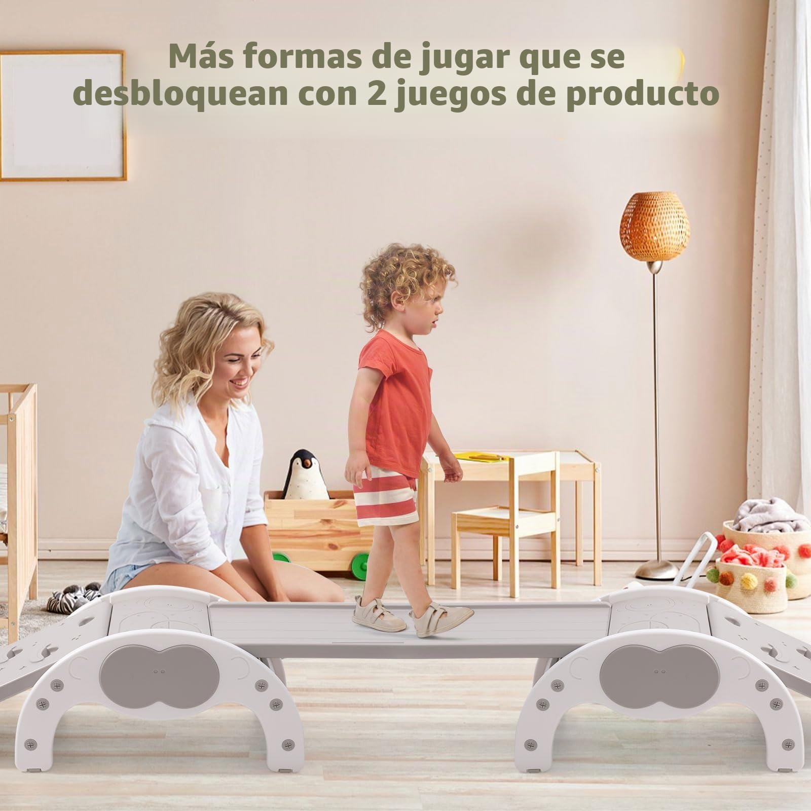 Estructura para trepar con 2 Tablas para trepar de Doble Cara, tobogán Infantil 3 en 1, Parque Infantil Interiores para bebés, Set de Escalada, Gris | Marco de escalada con 2 tablas de escalada de doble cara, parque infantil, plegable, seguro