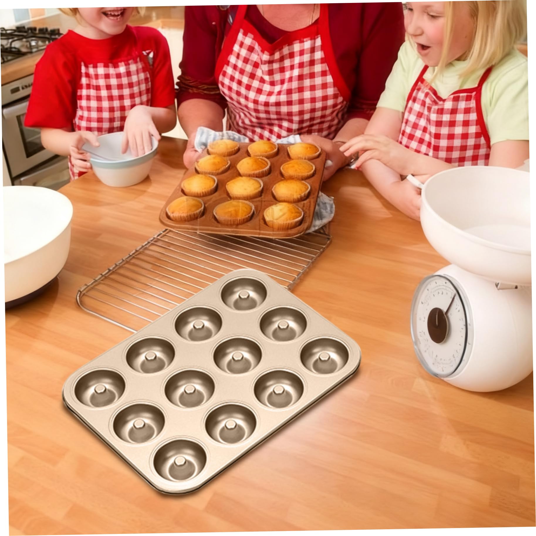 2 uds molde para rosquillas para hornear 12 cavidades antiadherente molde para rosquillas de calidad alimentaria apto para lavavajillas para postres, dorado