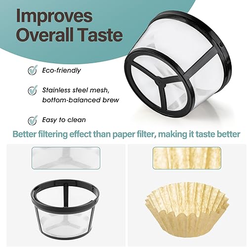 Miniatura 6 de Prasacco Filtros de café reutilizables de 4 a 8 tazas, cesta de filtro de café universal, filtro de café universal, malla de nailon de seguridad,
