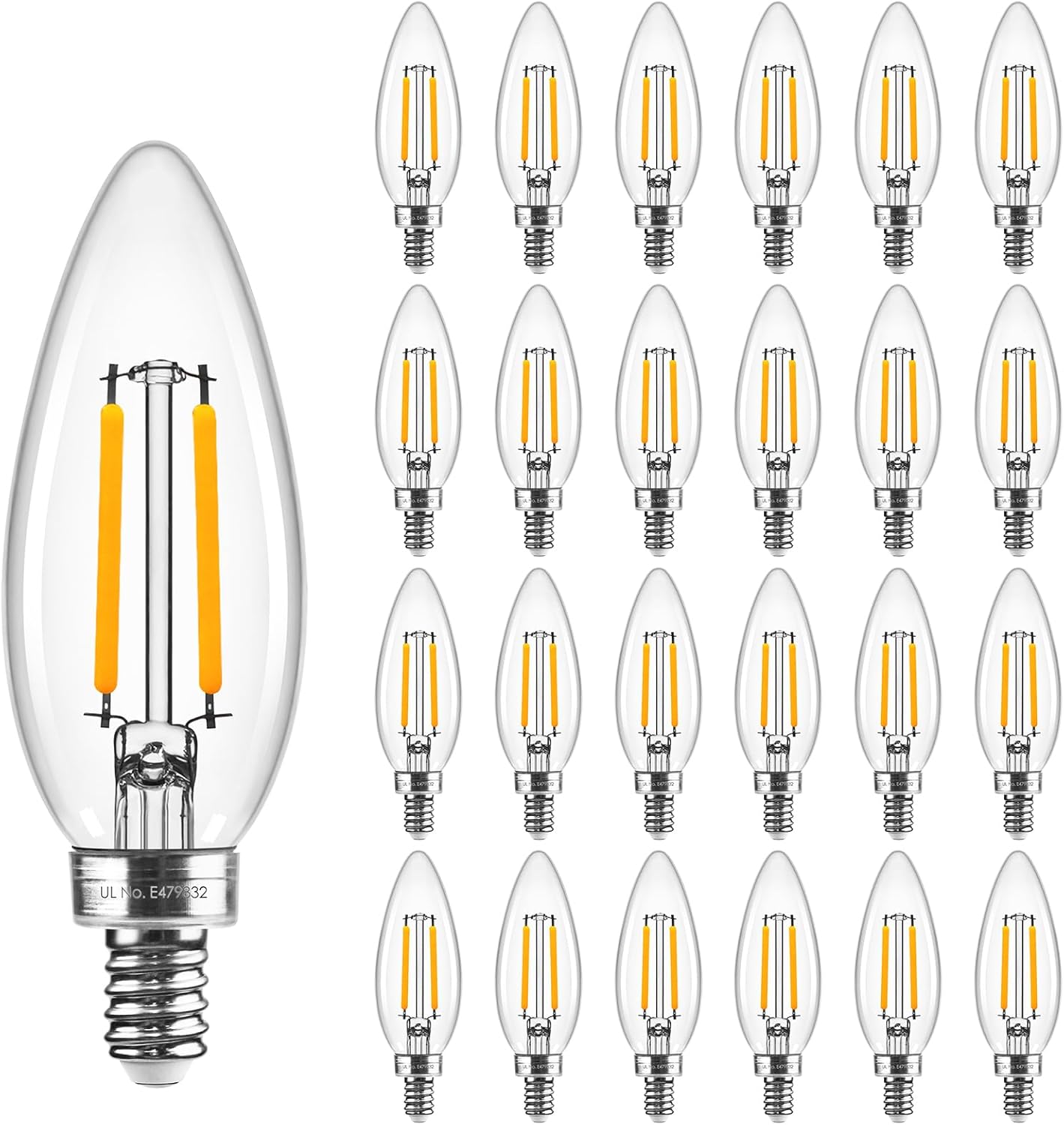 Hizashi E12 Candelabra Light Bulbs 40 Watt Equivalent, E12 LED Bulb Chandelier Light Bulbs 2700K Soft White, Dimmable LED Candelabra Bulbs, B10, 90+CRI, 4W, 450LM, UL Listed, 24 Pack