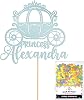 Personalised Princess Carriage Glitter Cake Topper- Light Blue Any Custom Name Glitter Cake Decoration and Sprinkles - Happy Birthday Decorations - Personalised Toppers for Cakes by Cakeshop